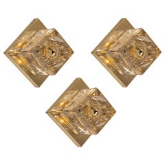 1 of 3 Petite Crystal Glass Brass Wall Sconces by Peill & Putzler, Germany 1970s