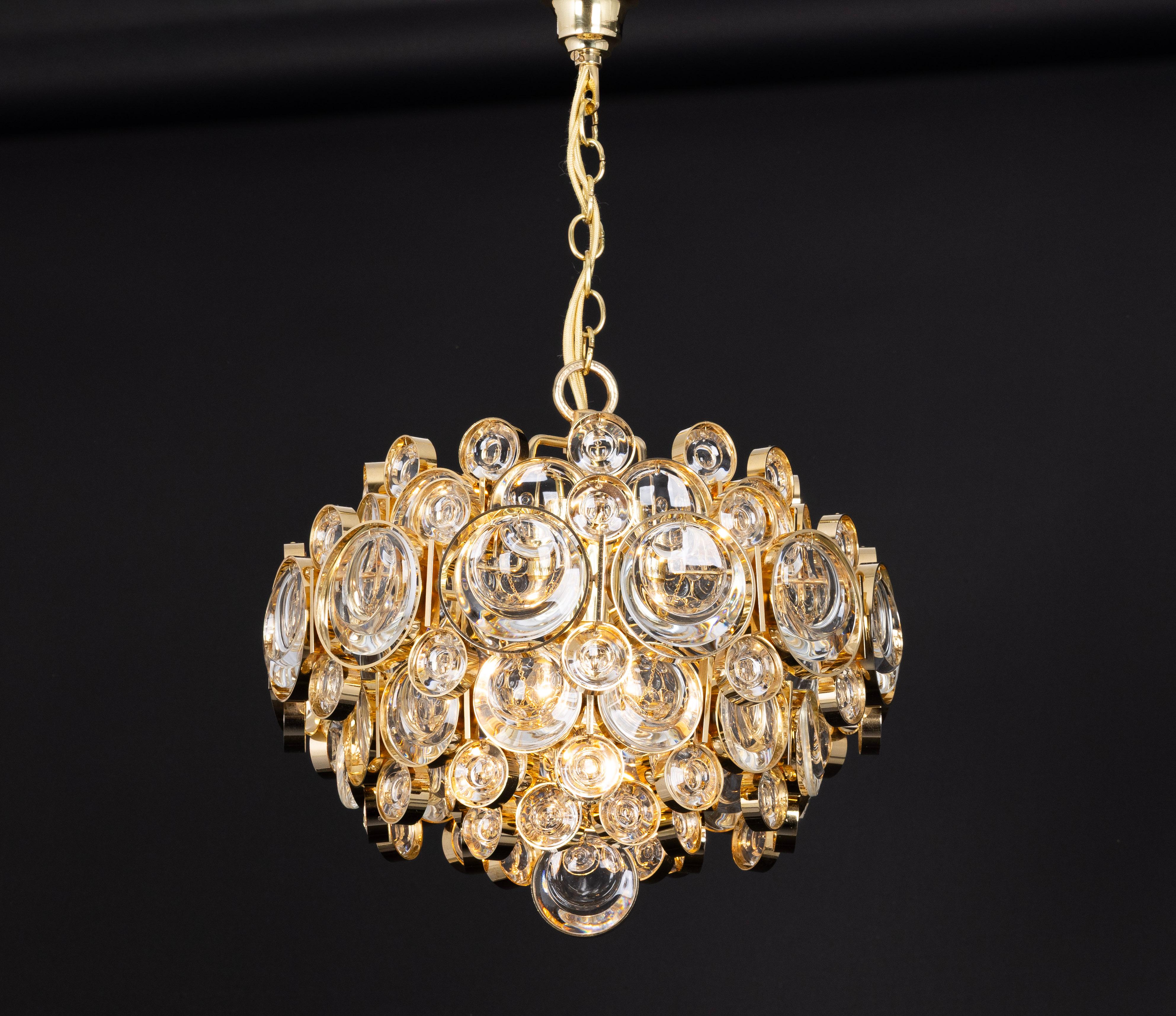 1 of 3 Petite Gilt Brass Chandelier, Sciolari Style by Palwa, Germany, 1970s For Sale 4