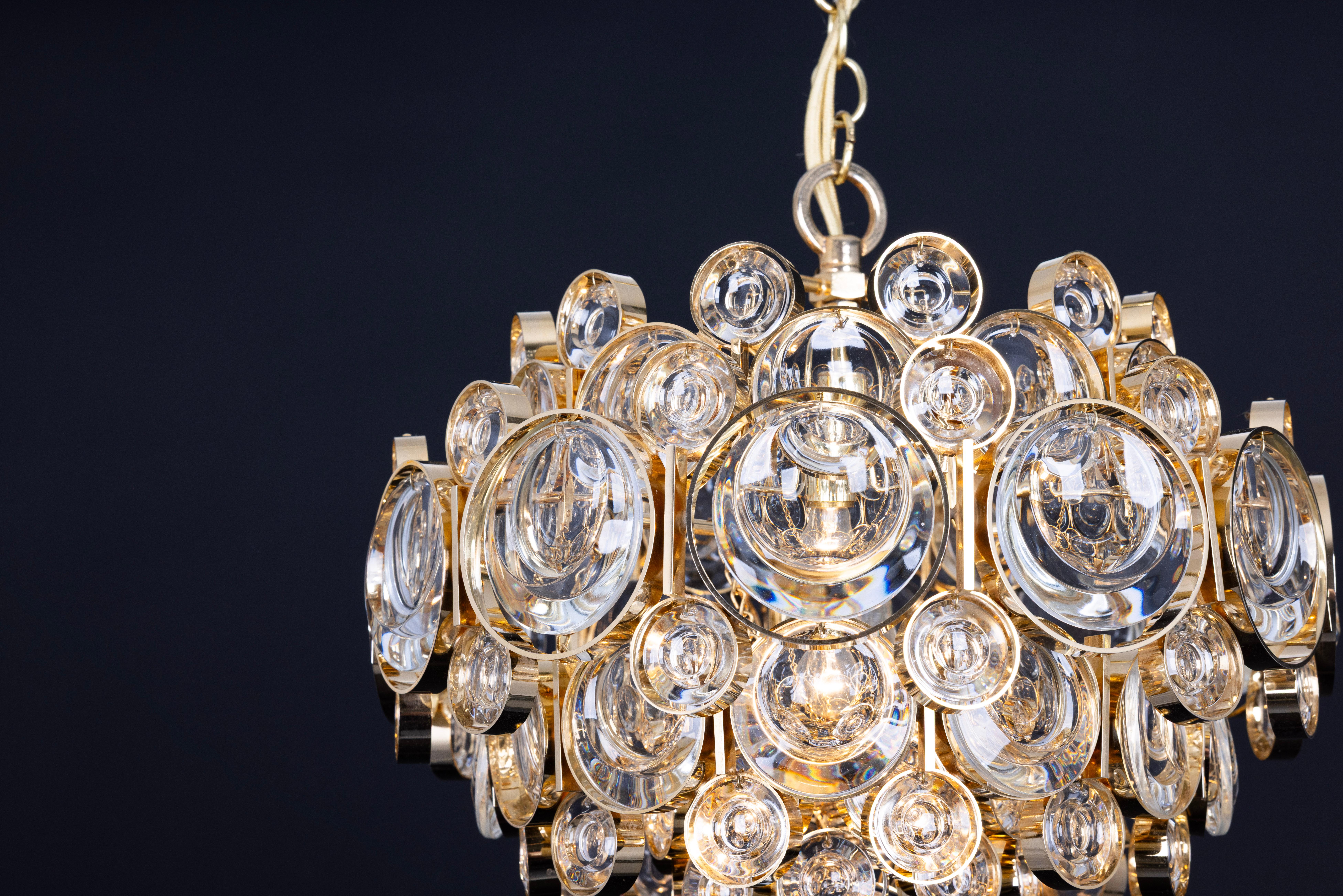 1 of 3 Petite Gilt Brass Chandelier, Sciolari Style by Palwa, Germany, 1970s For Sale 5