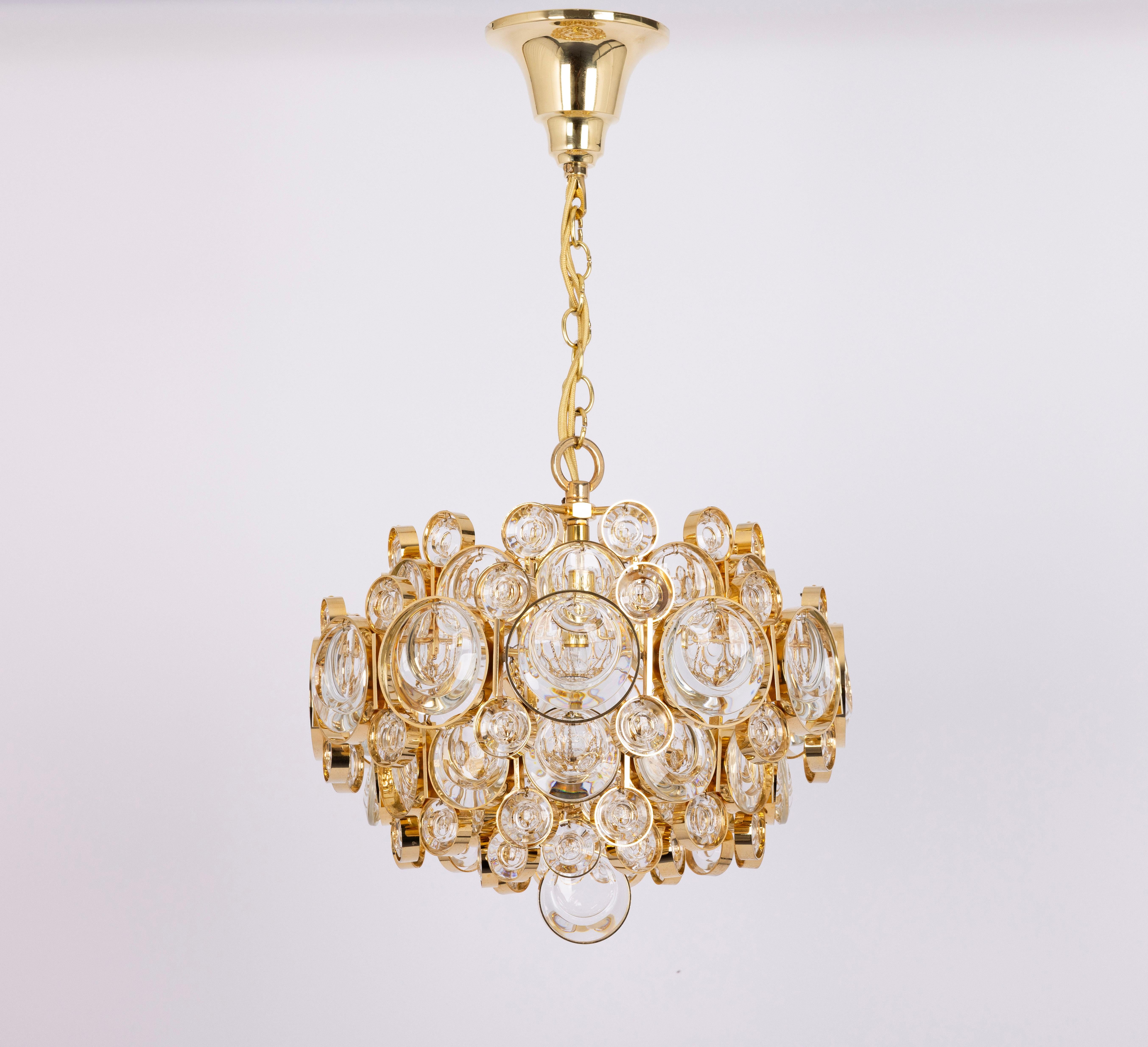 Mid-Century Modern 1 of 3 Petite Gilt Brass Chandelier, Sciolari Style by Palwa, Germany, 1970s For Sale