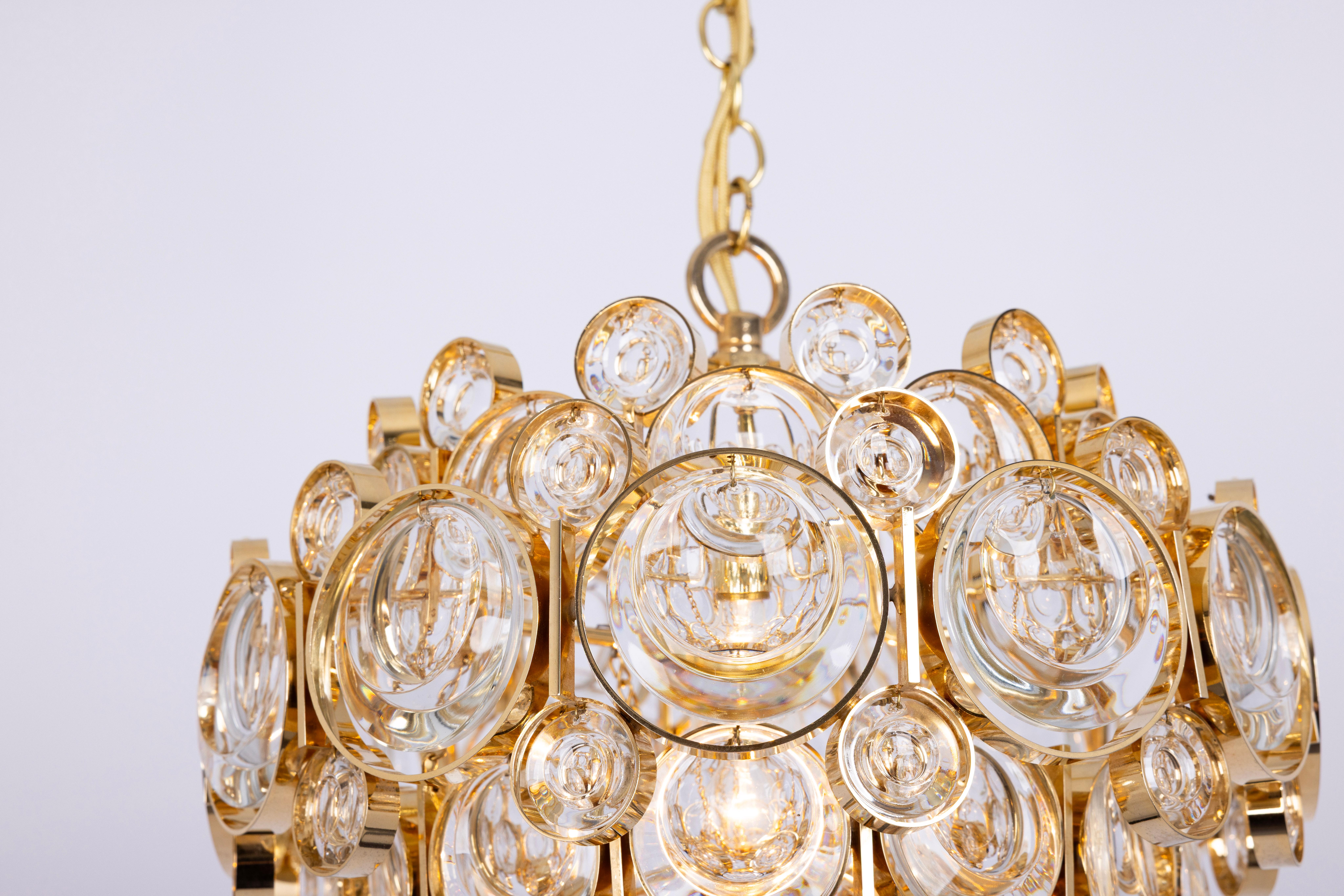 Late 20th Century 1 of 3 Petite Gilt Brass Chandelier, Sciolari Style by Palwa, Germany, 1970s For Sale