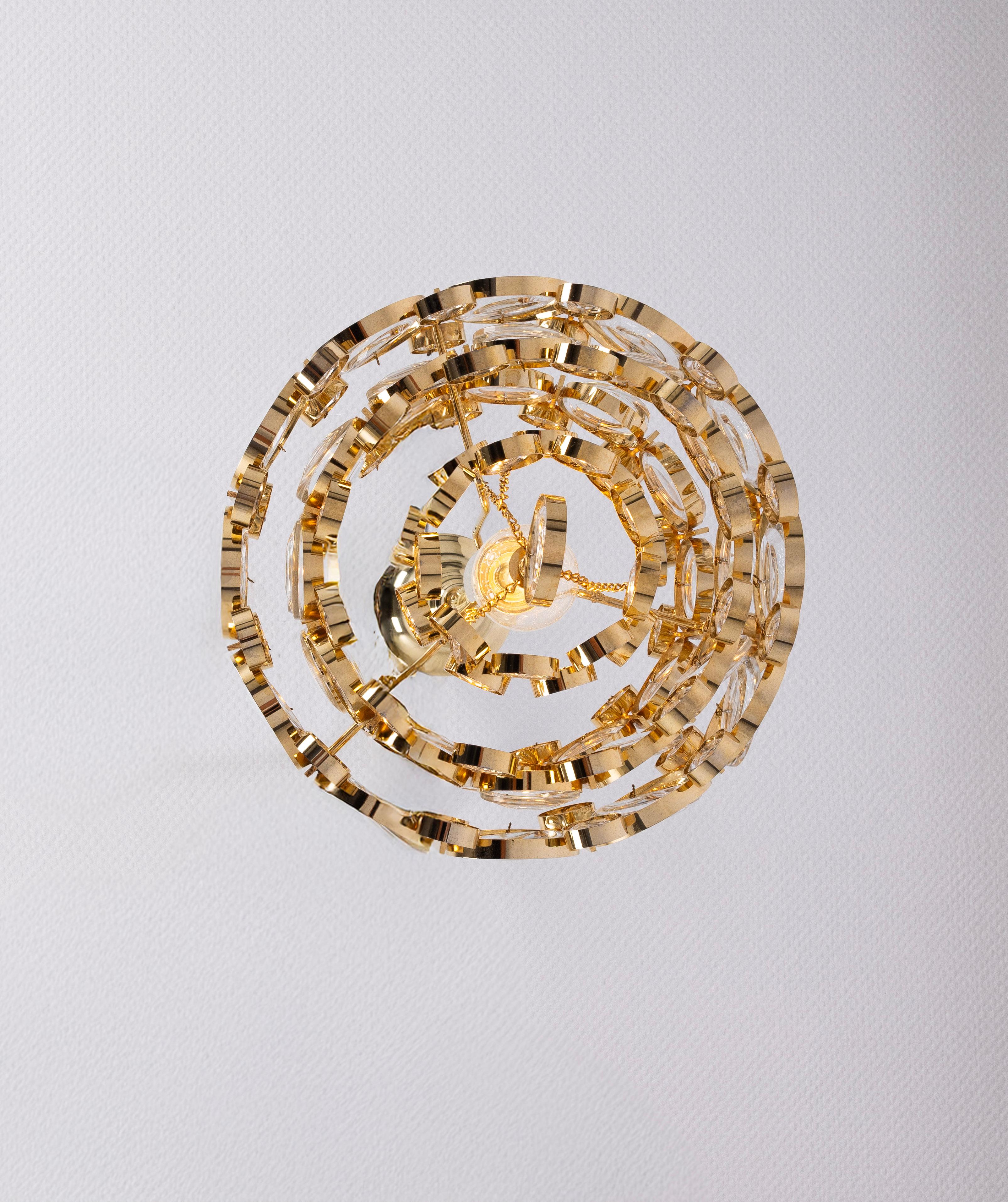 Gold Plate 1 of 3 Petite Gilt Brass Chandelier, Sciolari Style by Palwa, Germany, 1970s For Sale