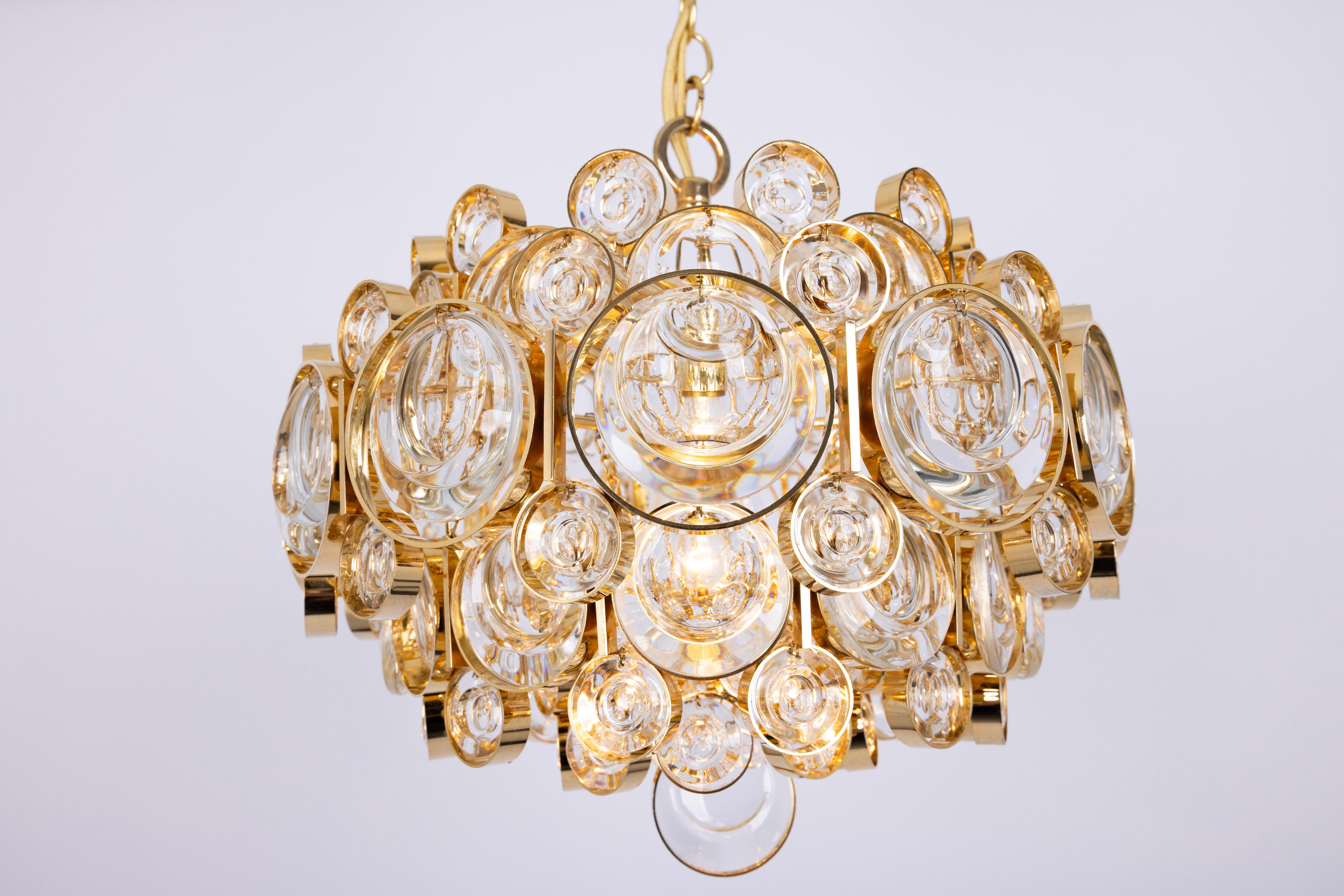 1 of 3 Petite Gilt Brass Chandelier, Sciolari Style by Palwa, Germany, 1970s For Sale 1