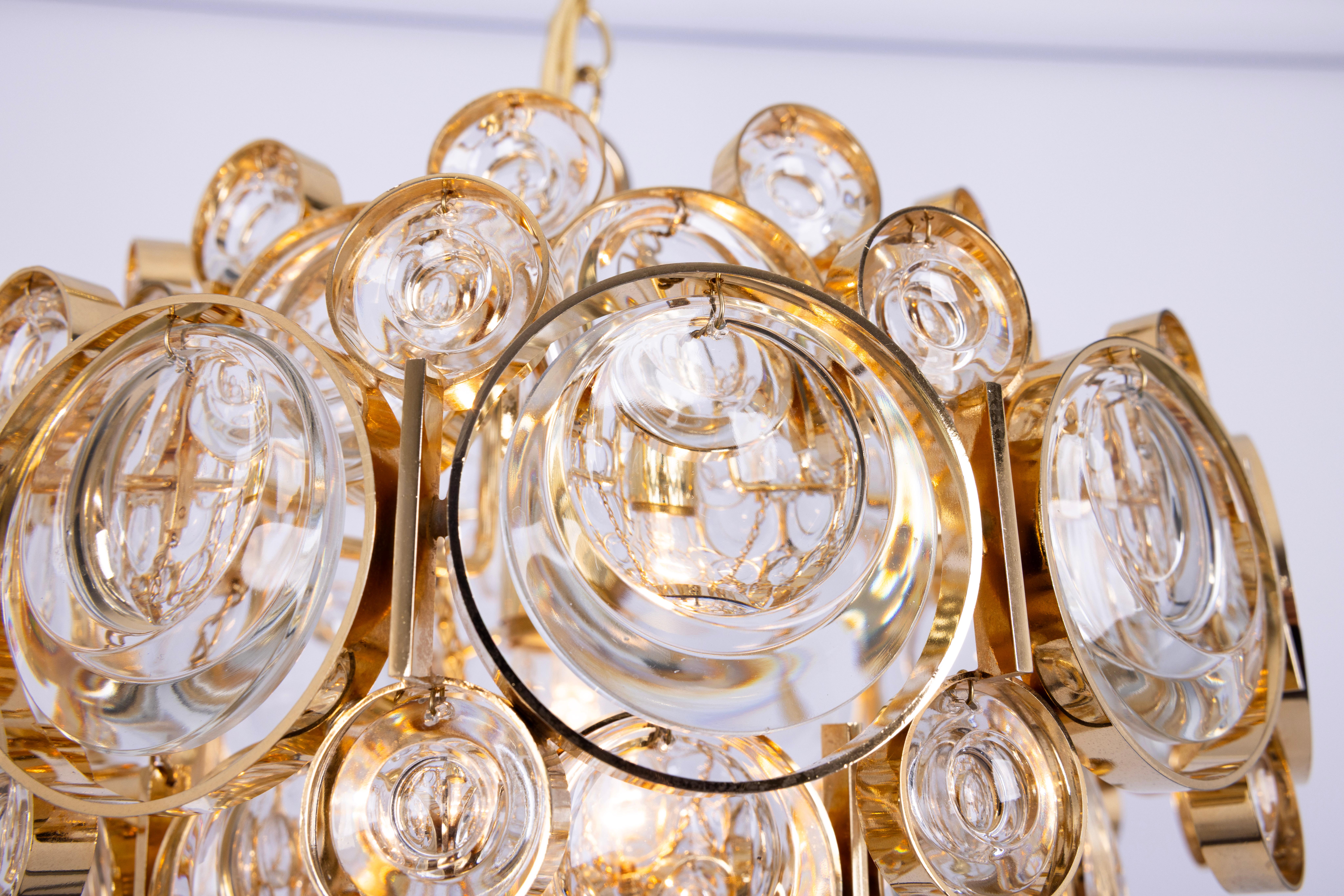 1 of 3 Petite Gilt Brass Chandelier, Sciolari Style by Palwa, Germany, 1970s For Sale 2