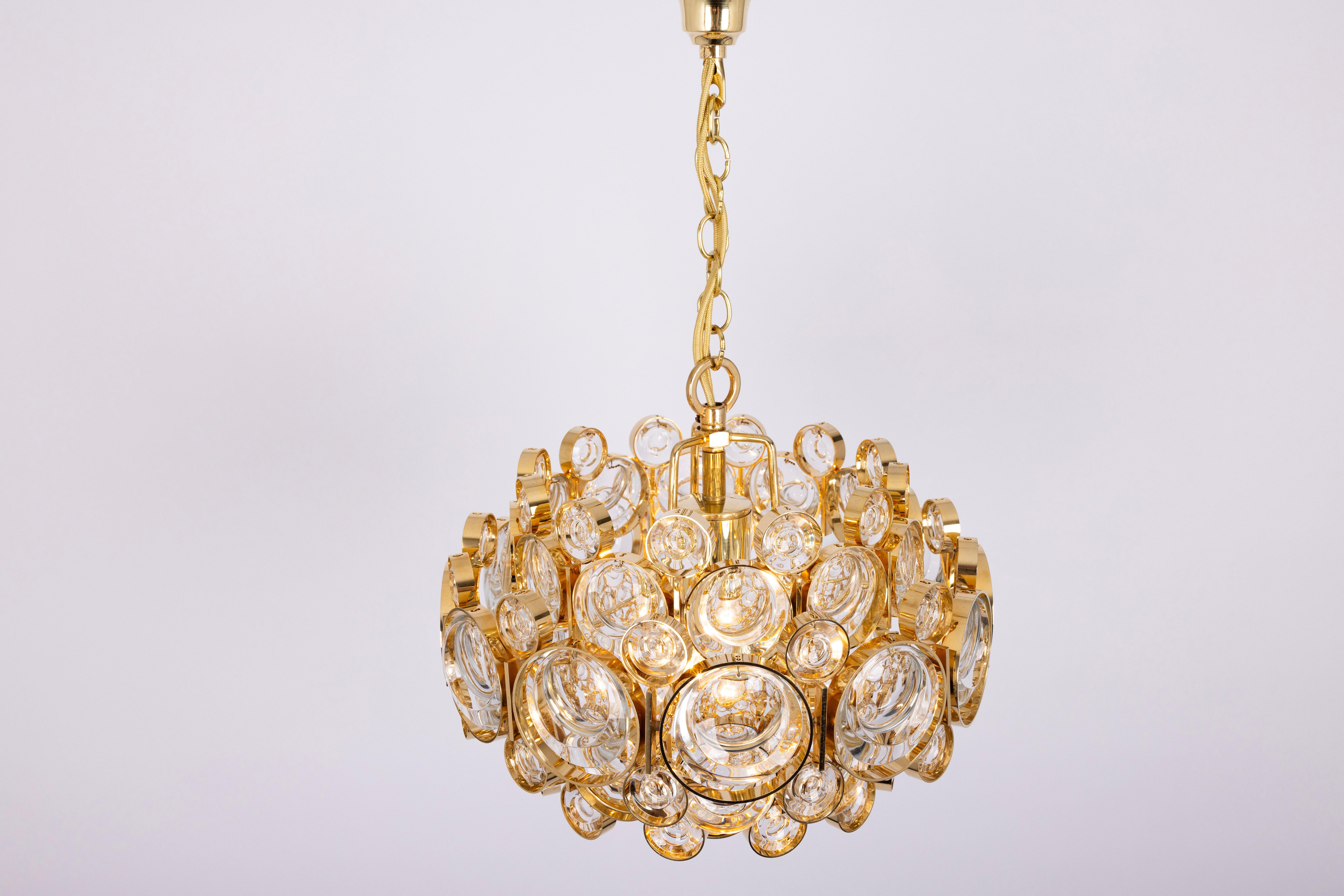 1 of 3 Petite Gilt Brass Chandelier, Sciolari Style by Palwa, Germany, 1970s For Sale 3