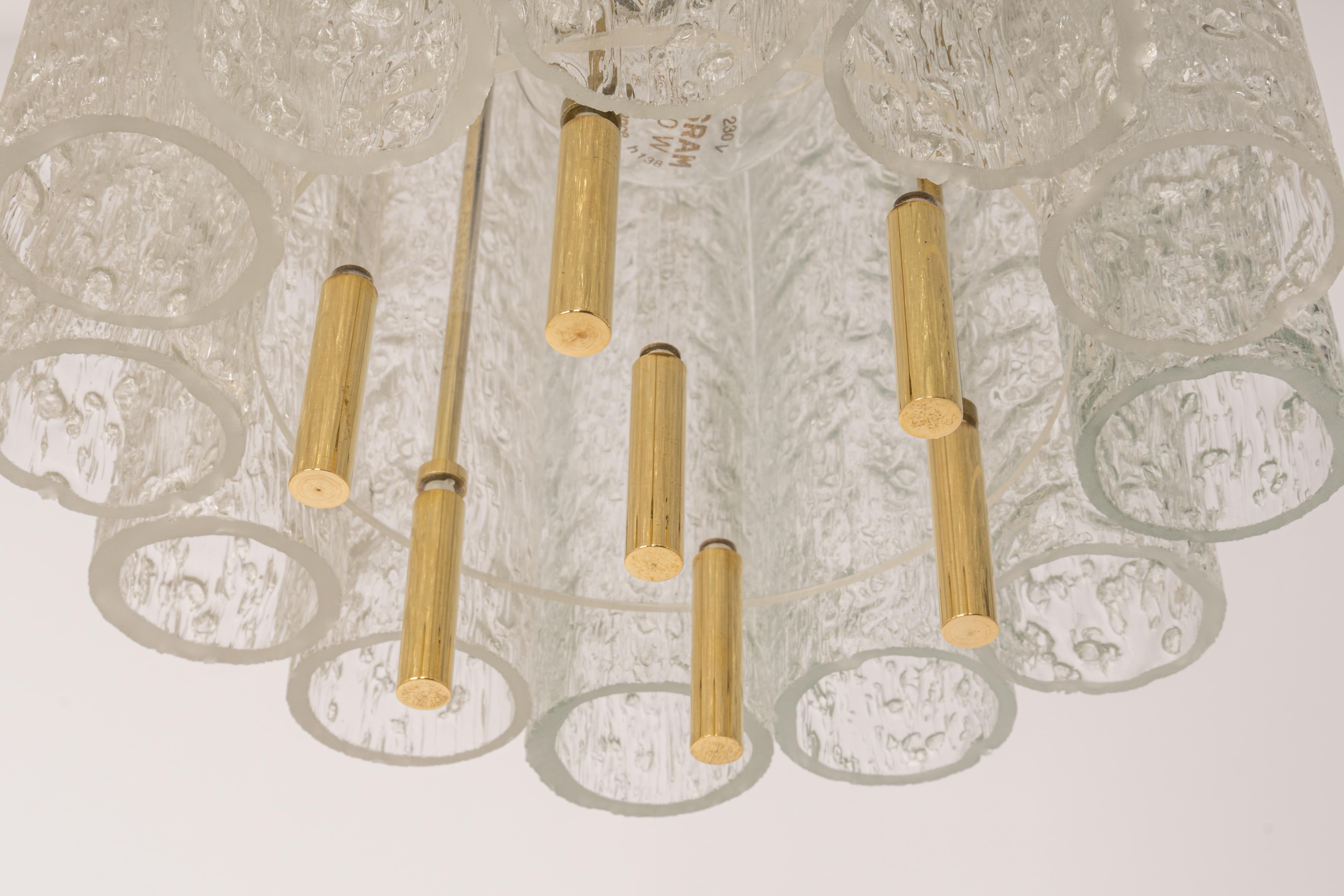 1 von 3 Petite Murano Glass Tubes Pendelleuchte von Doria, Deutschland, 1960er Jahre (Messing) im Angebot