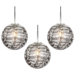 1 of 3 Rare Murano Ball Pendant Light by Doria, Germany, 1970s