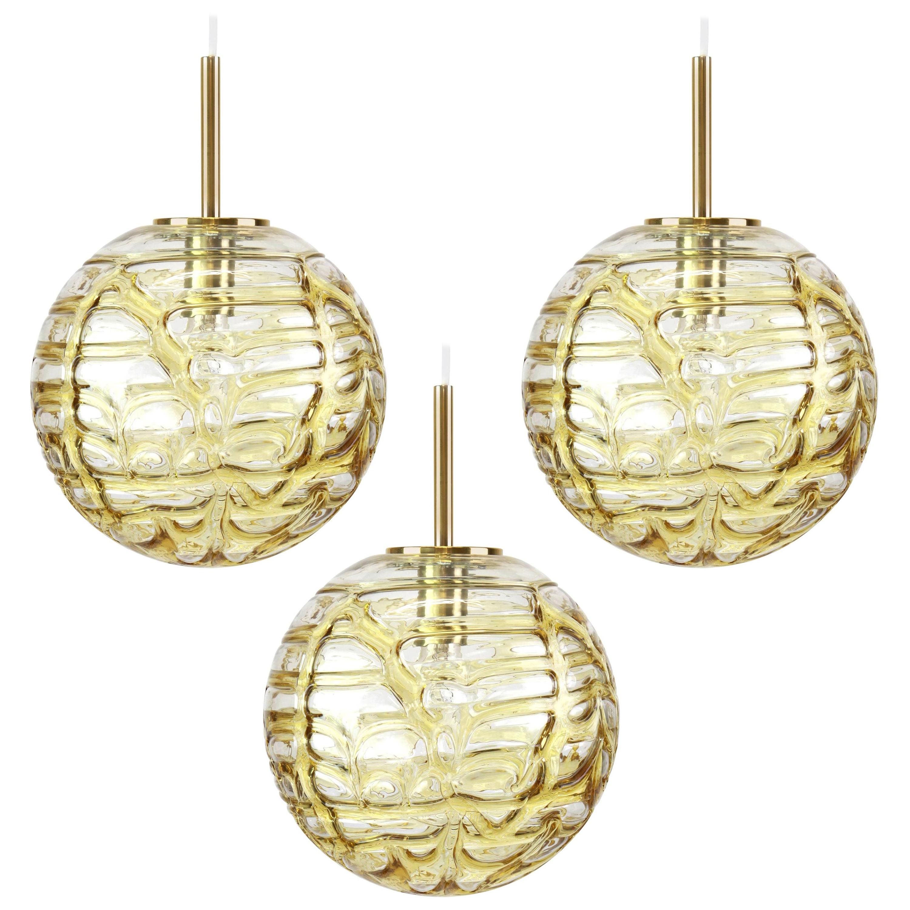 1 of 3 Rare Murano Ball Pendant Light by Doria, Germany, 1970s