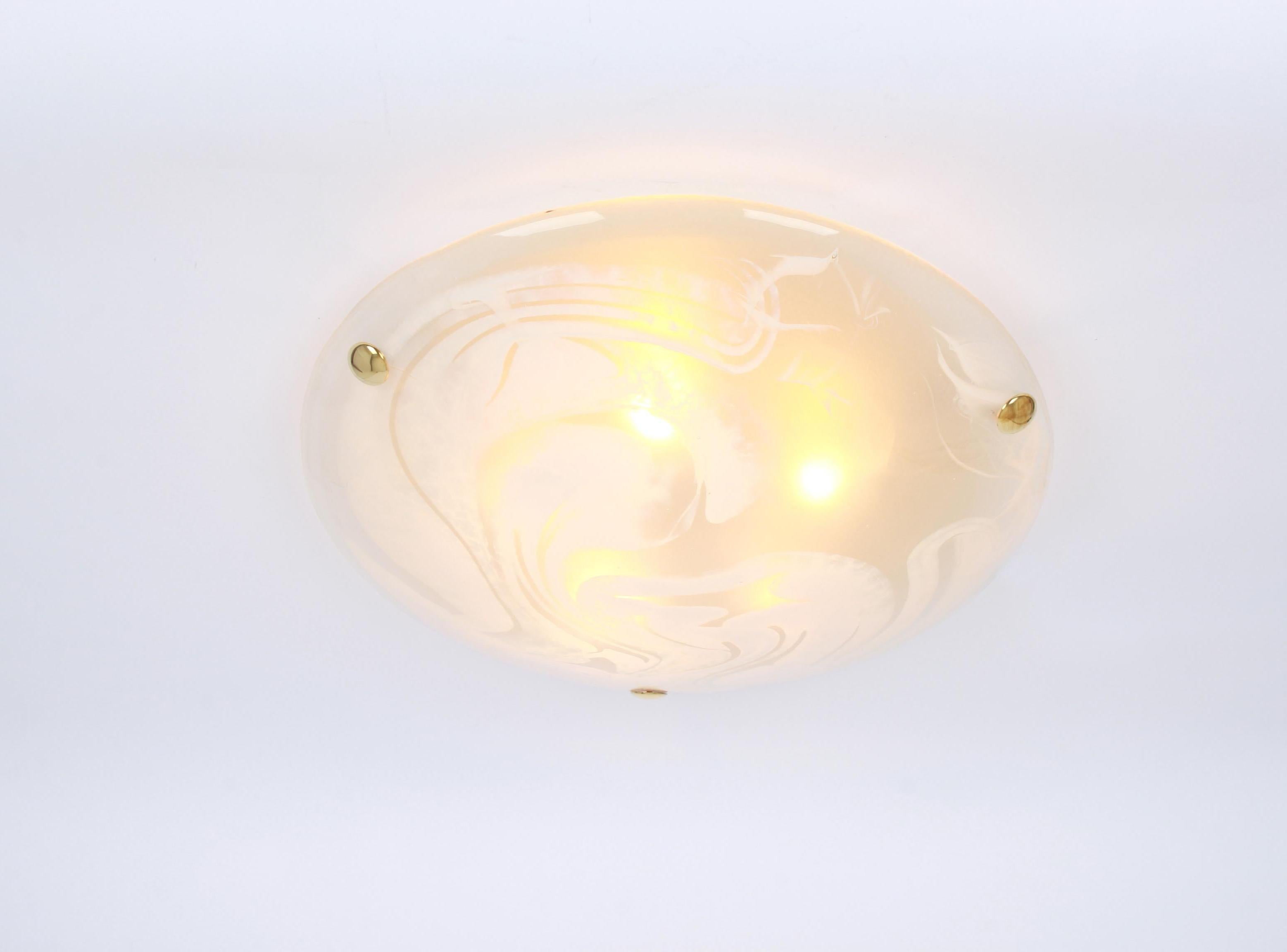 Mid-Century Modern 1 of 3 Round Murano Glass Flush Mount by Hillebrand, Germany, 1970s For Sale