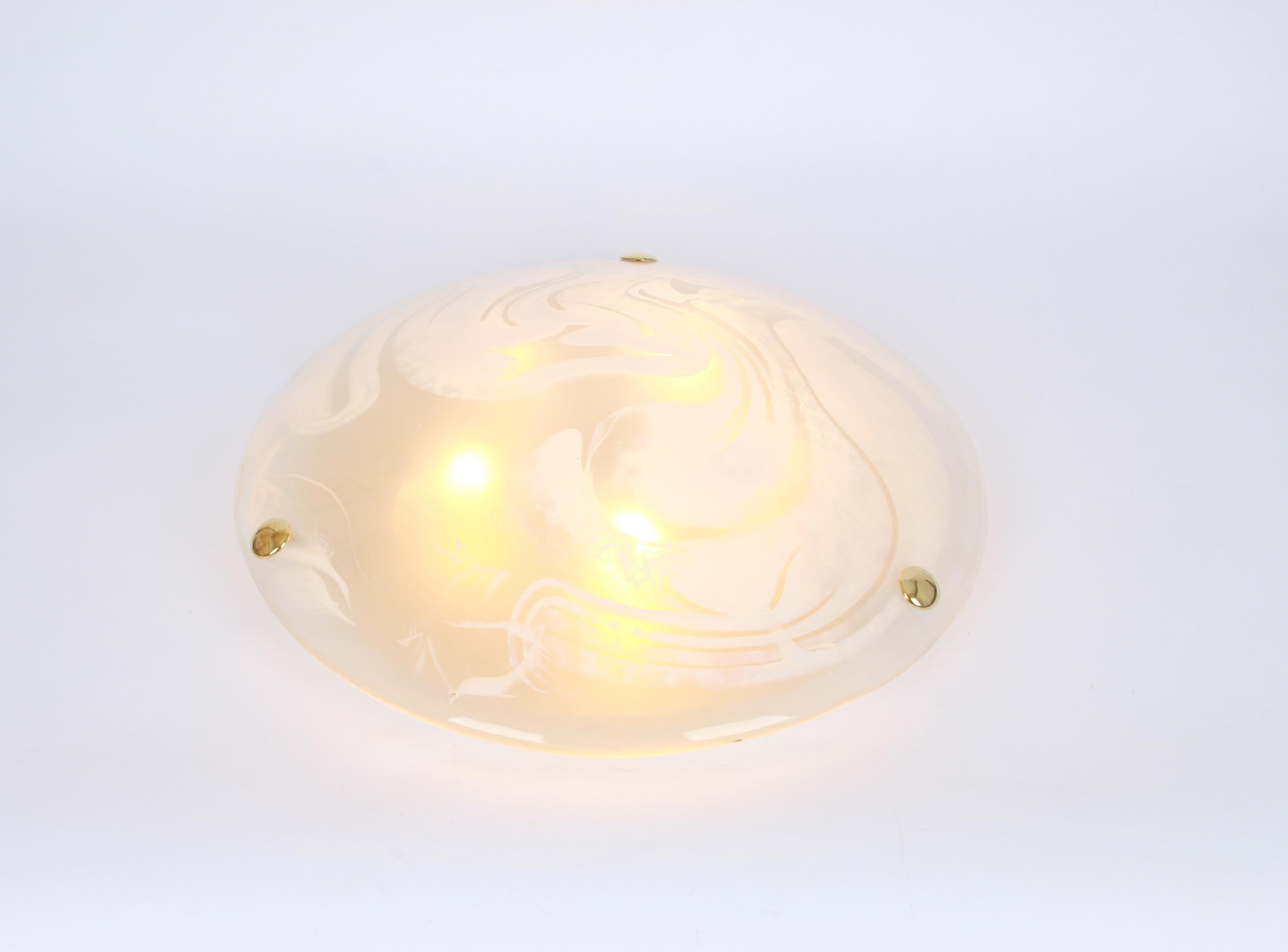 1 of 3 Round Murano Glass Flush Mount by Hillebrand, Germany, 1970s For Sale 3