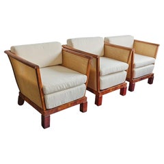 1 of 3 Sculptural Art Deco Club Chair in walnut and cane, Austria 1920s