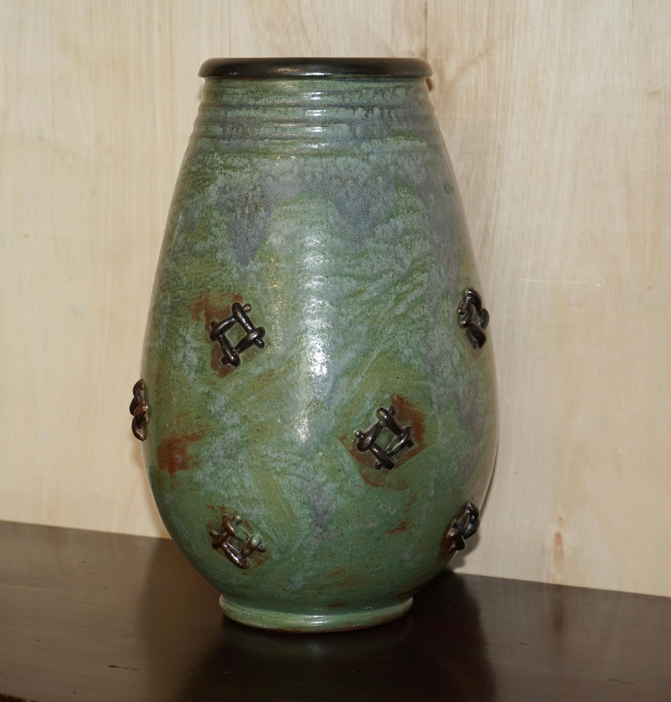 Art Deco 1 of 3 Signed Period Roger Guerin 1896-1954 Ceramic Stoneware Pottery Vase Pots For Sale