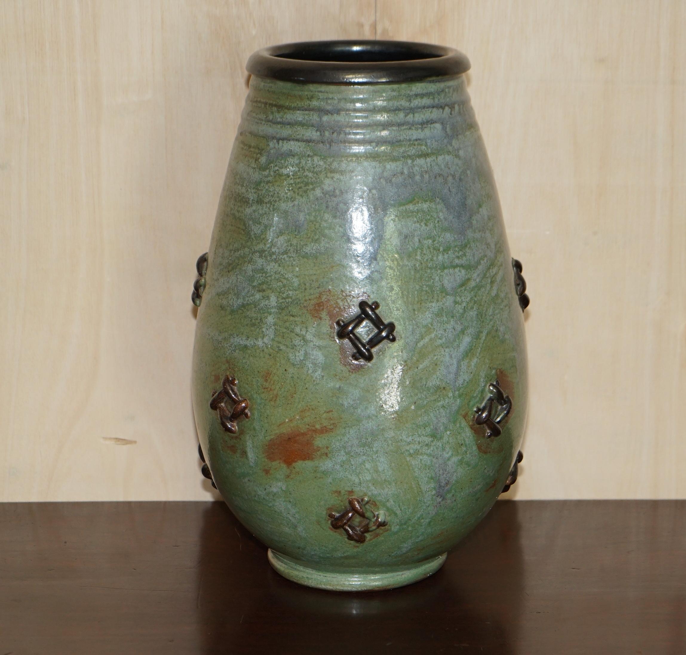 Belgian 1 of 3 Signed Period Roger Guerin 1896-1954 Ceramic Stoneware Pottery Vase Pots For Sale