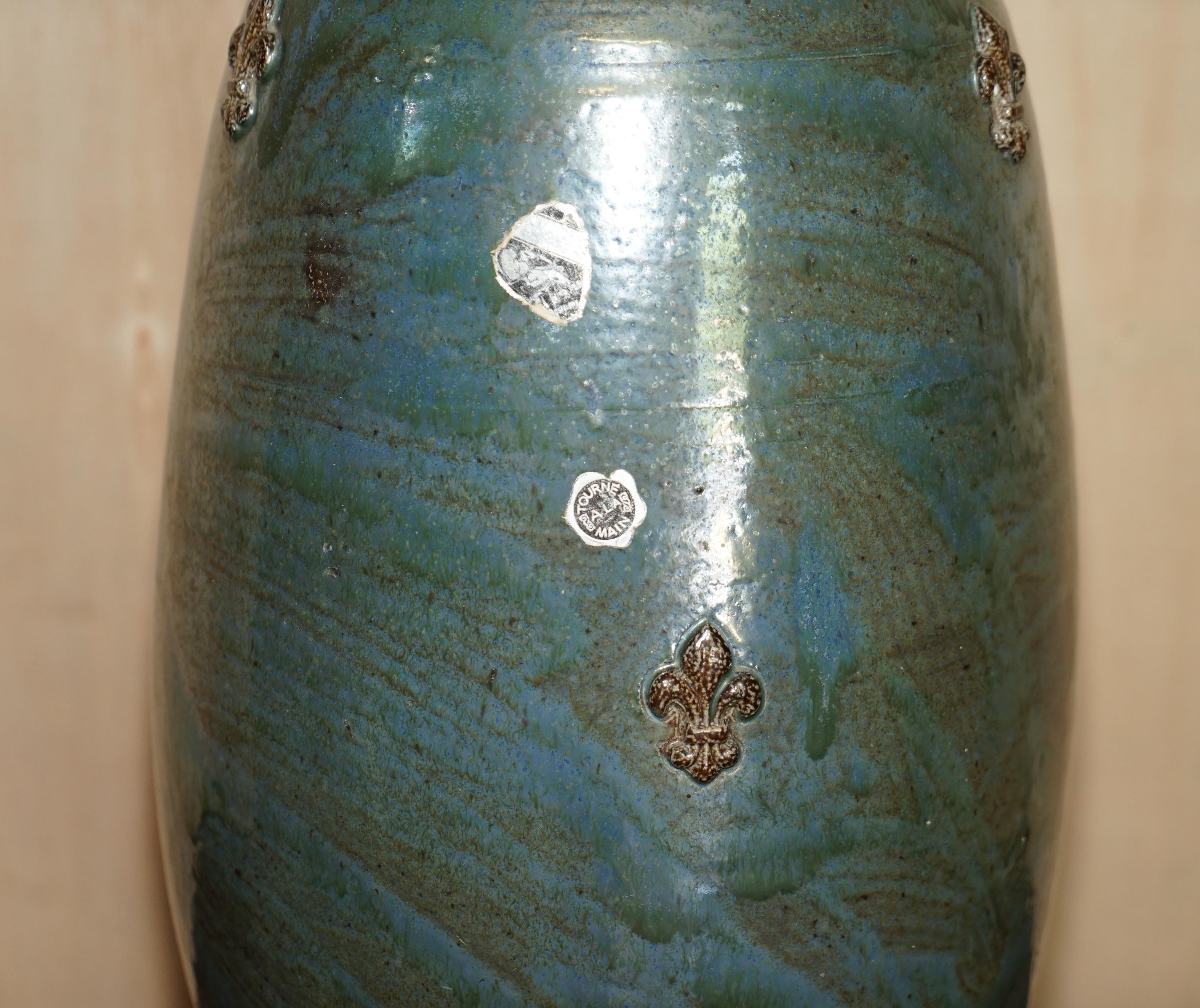 1 of 3 Signed Roger Guerin 1930 Fleur De Lis Ceramic Stoneware Pottery Vase Pots For Sale 4