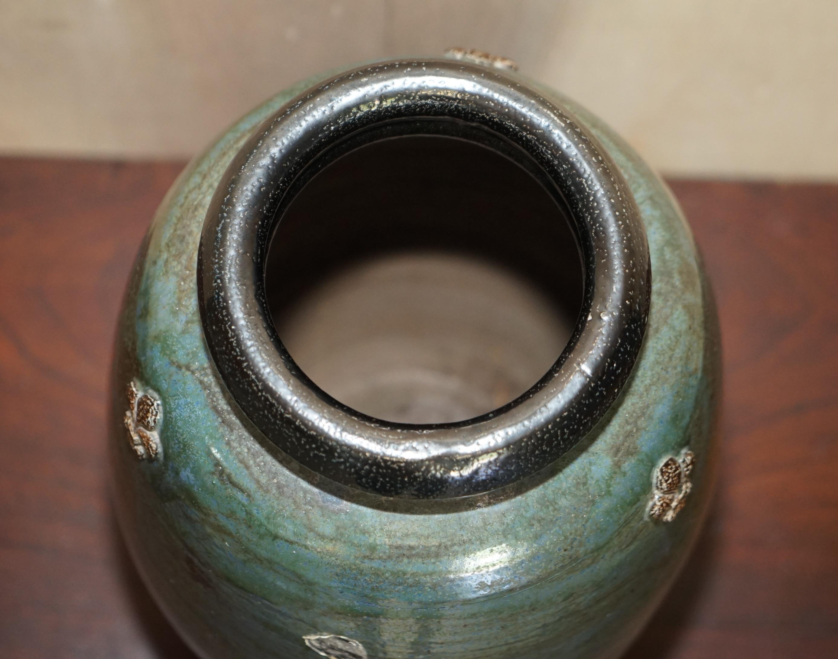 1 of 3 Signed Roger Guerin 1930 Fleur De Lis Ceramic Stoneware Pottery Vase Pots For Sale 5