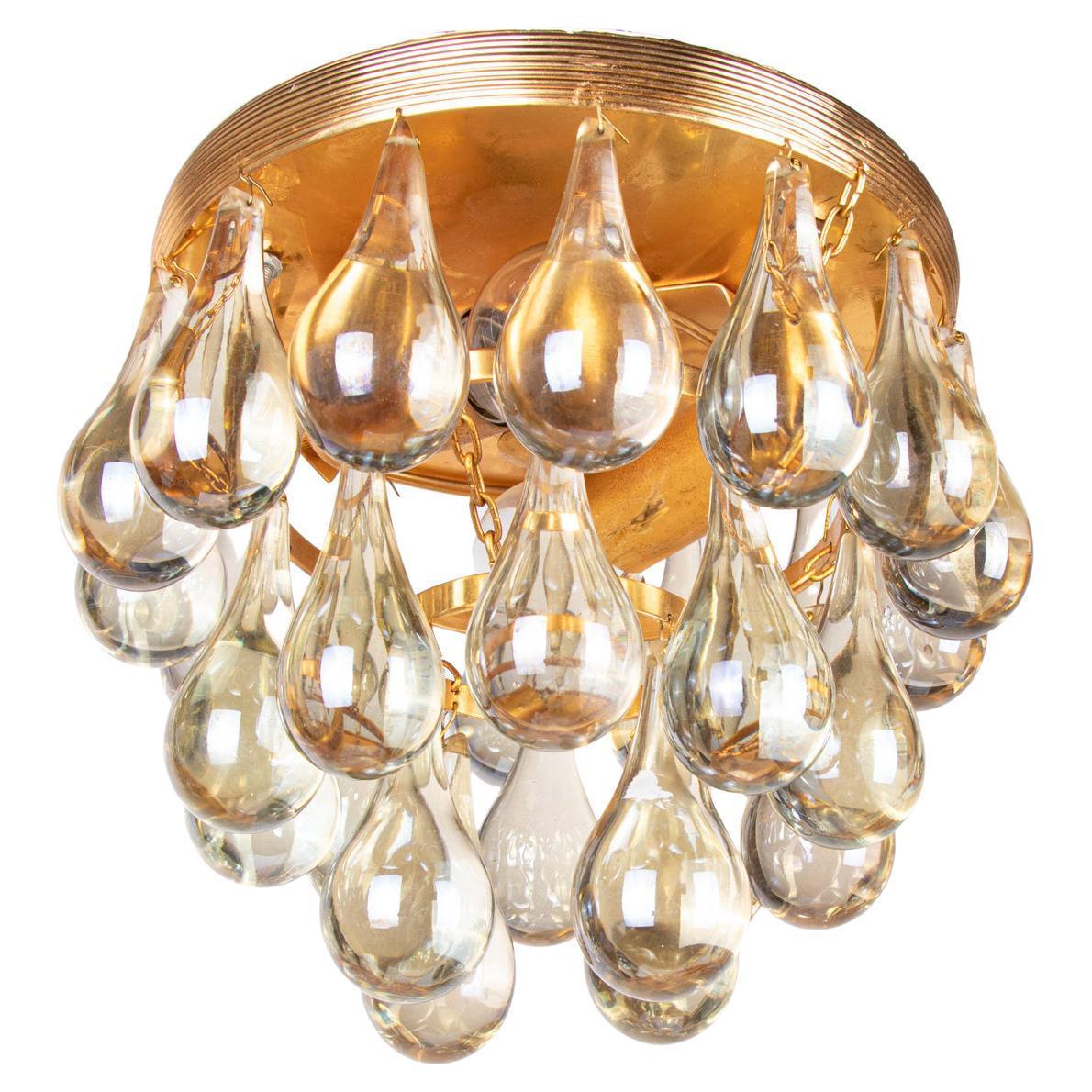 1 (of 3) Small 1960 Germany Palwa Flush Mount Chandelier Murano Glass Tear Drop For Sale 1