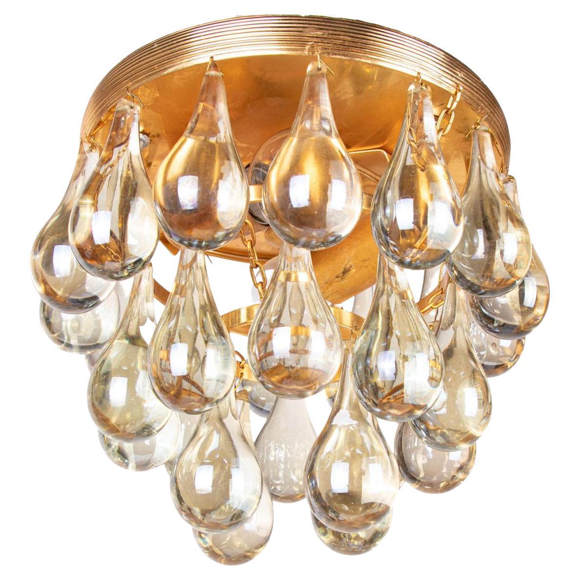 1 (of 3) Small 1960 Germany Palwa Flush Mount Chandelier Murano Glass Tear Drop For Sale
