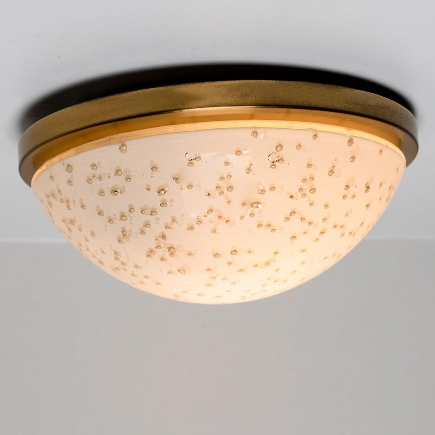 1 of 3 Speckled Milk Glass Flush Mount by Peil Putzler, Germany, 1970s For Sale 1