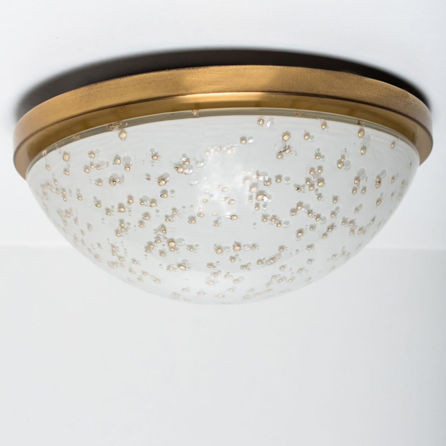 1 of 3 Speckled Milk Glass Flush Mount by Peil Putzler, Germany, 1970s For Sale 2