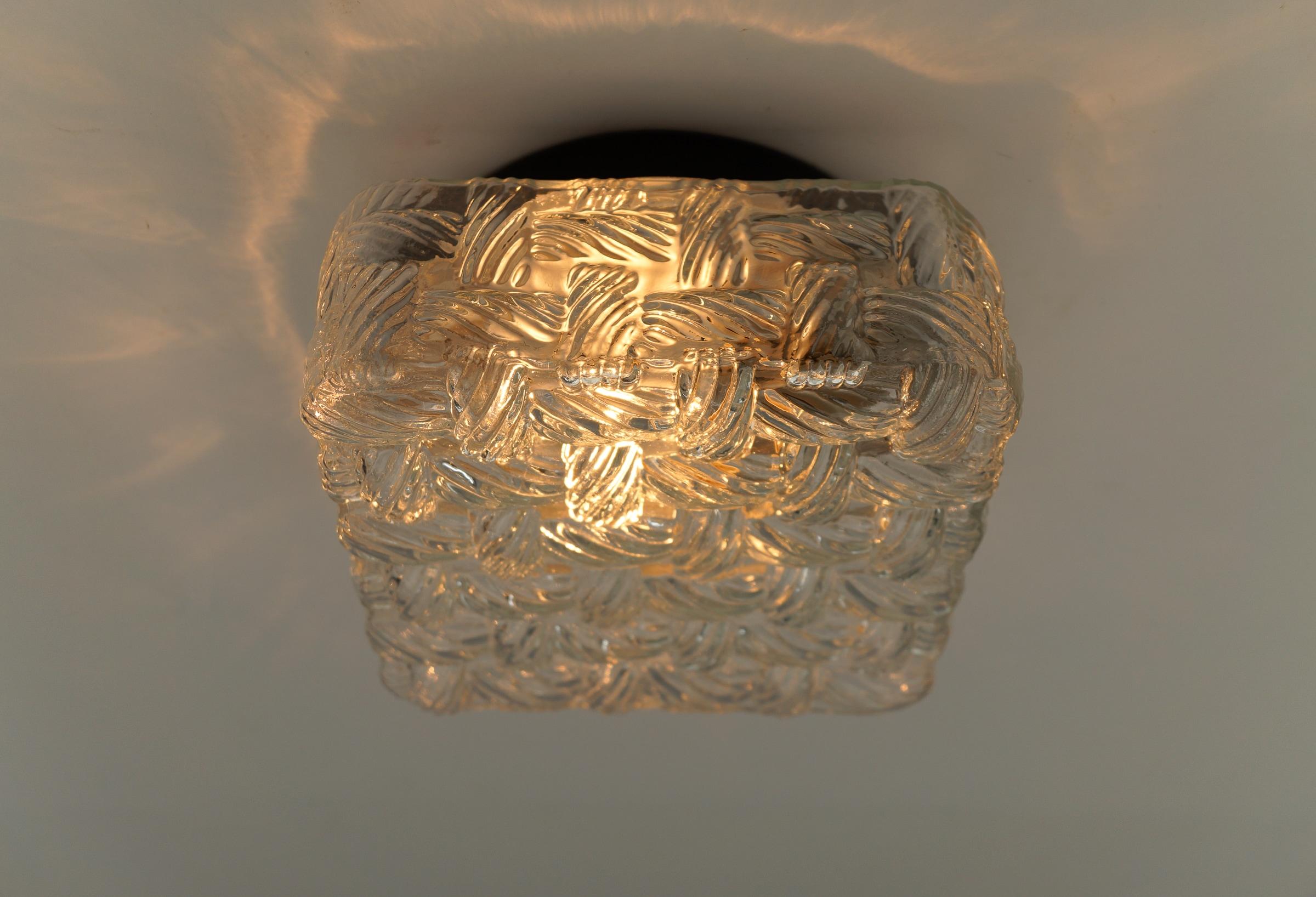 Mid-Century Modern 1. of 3 Square Woven Glass Flush Mount Light or Wall Lamp, Germany 1960s For Sale