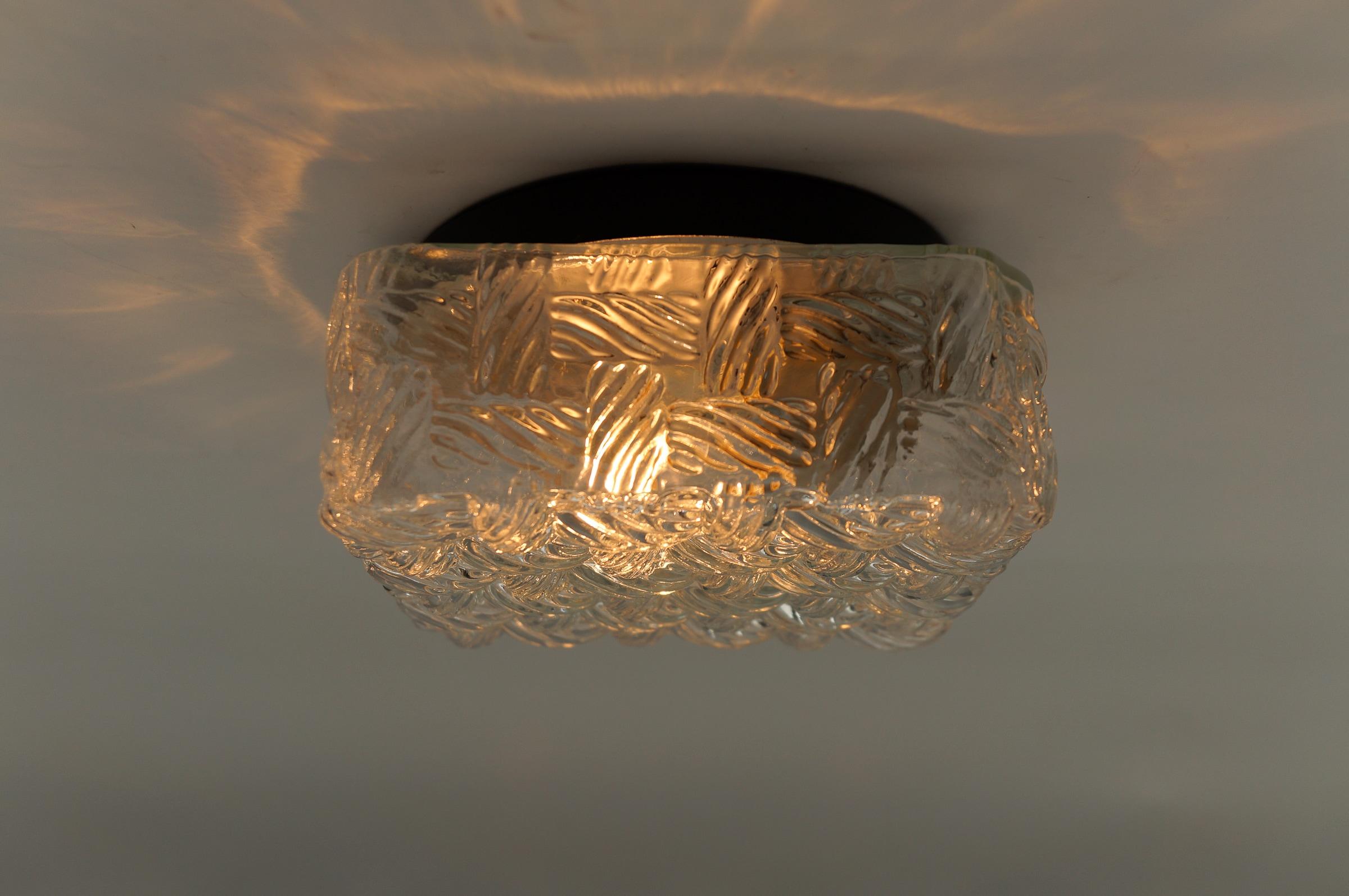 Mid-20th Century 1. of 3 Square Woven Glass Flush Mount Light or Wall Lamp, Germany 1960s For Sale