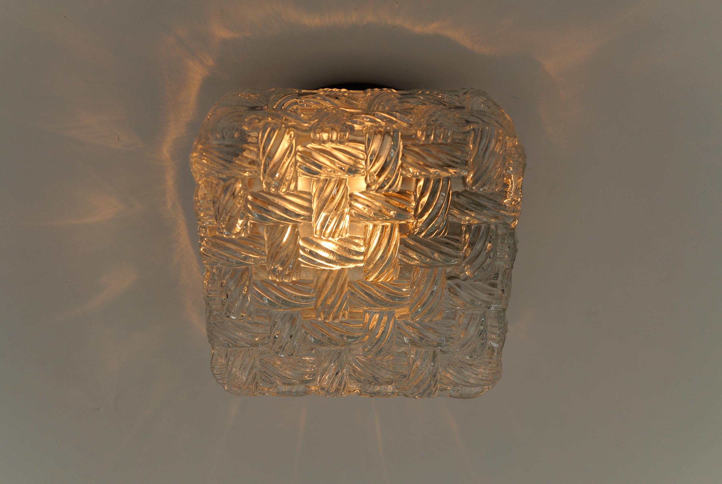 1. of 3 Square Woven Glass Flush Mount Light or Wall Lamp, Germany 1960s For Sale 3