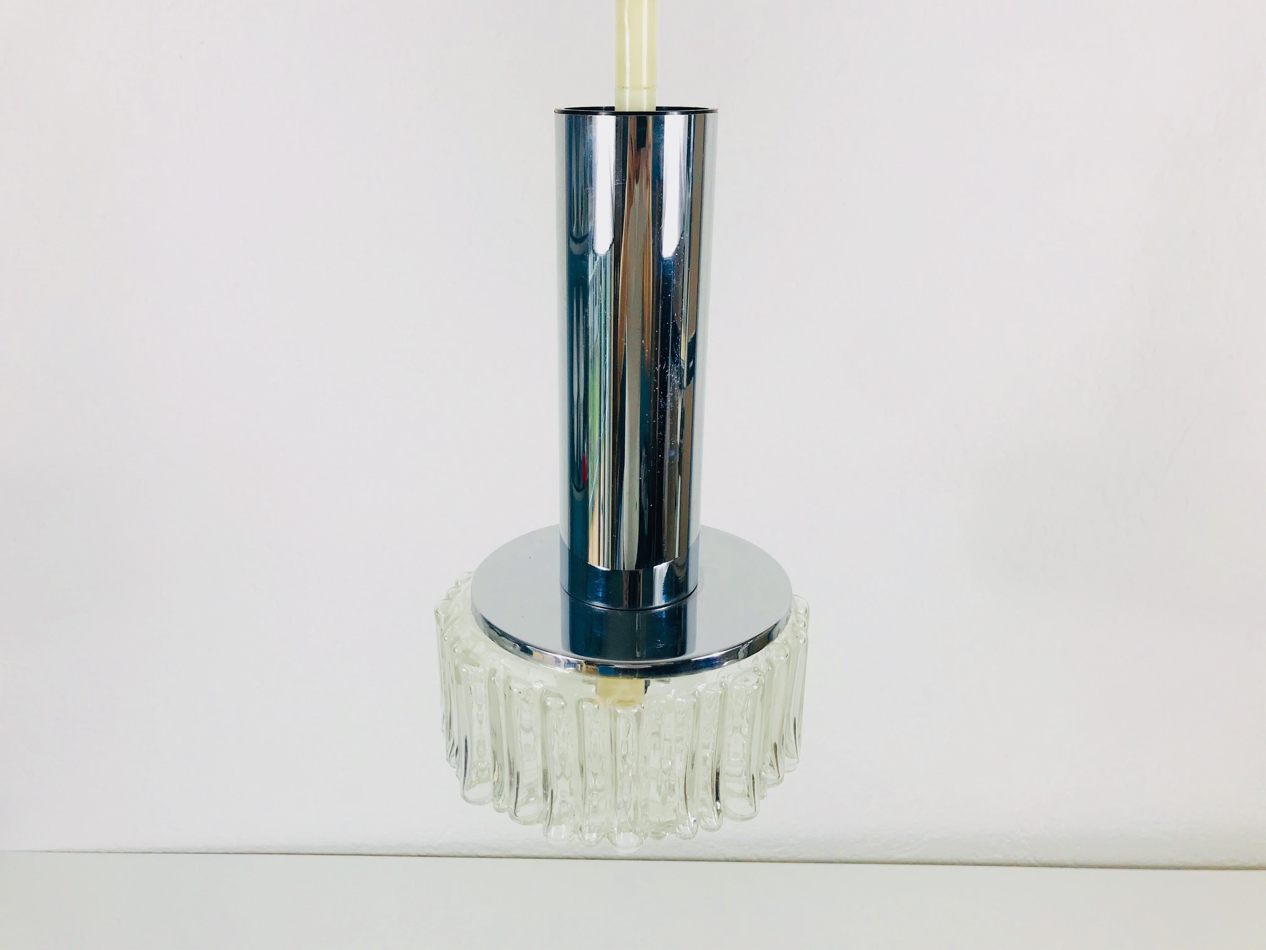 Mid-Century Modern 1 of 3 Staff Chrome and Bubble Glass Hanging Lamp, 1970s, Germany For Sale