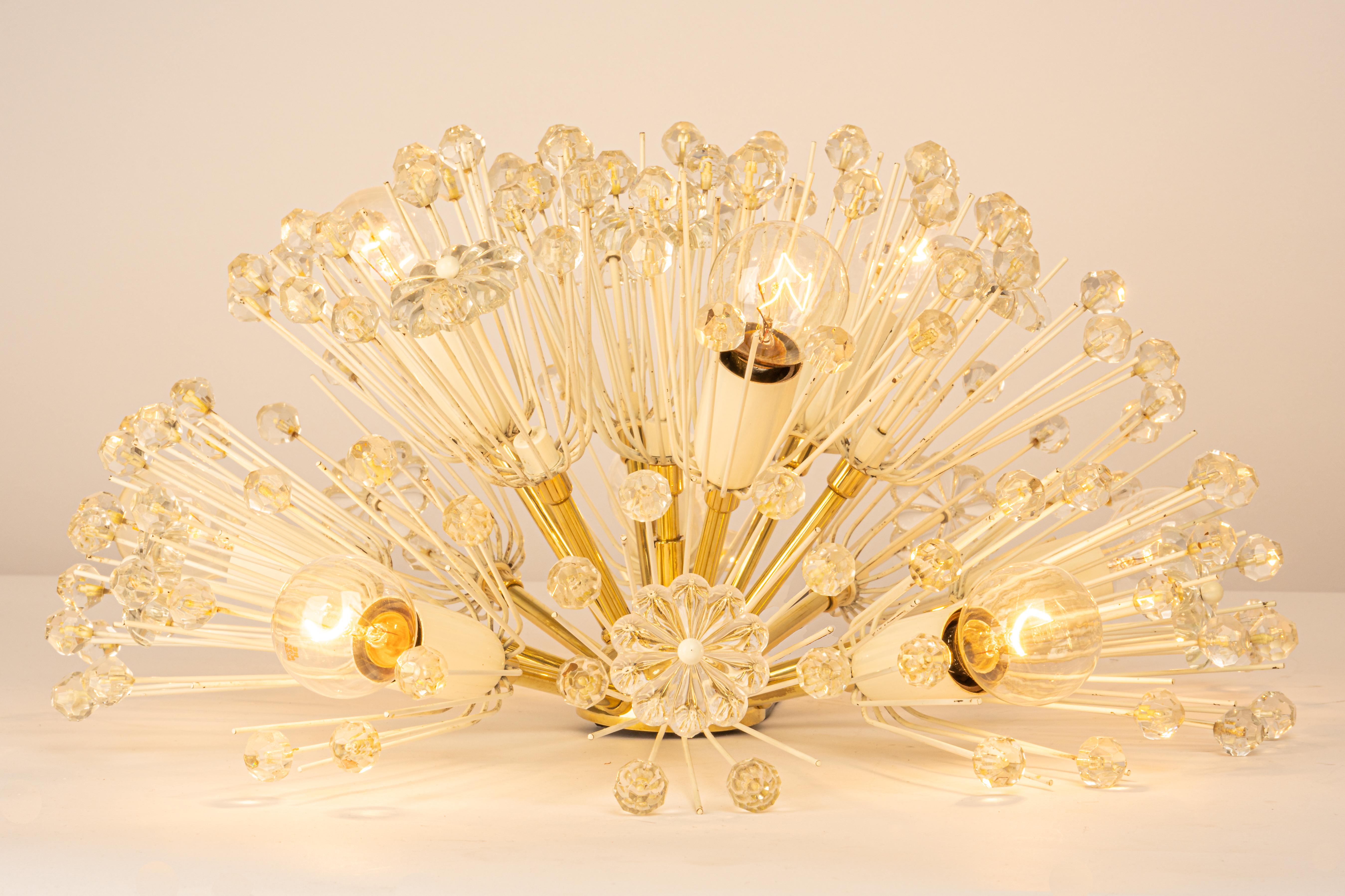 Mid-20th Century 1 of 3 Starburst Brass and Crystal Flush Mount by Emil Stejnar, Austria, 1960s For Sale