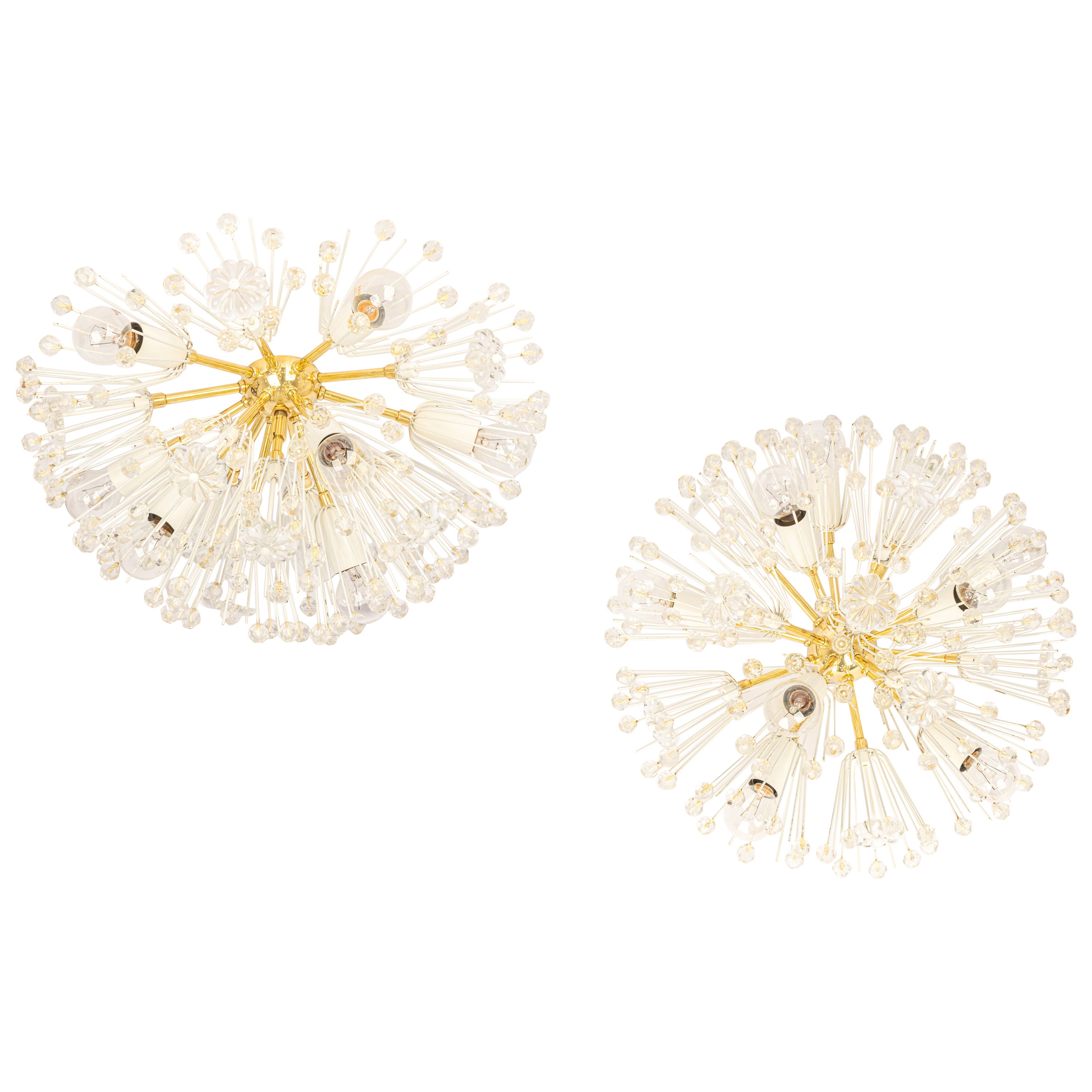 1 of 3 Starburst Brass and Crystal Flush Mount by Emil Stejnar, Austria, 1960s