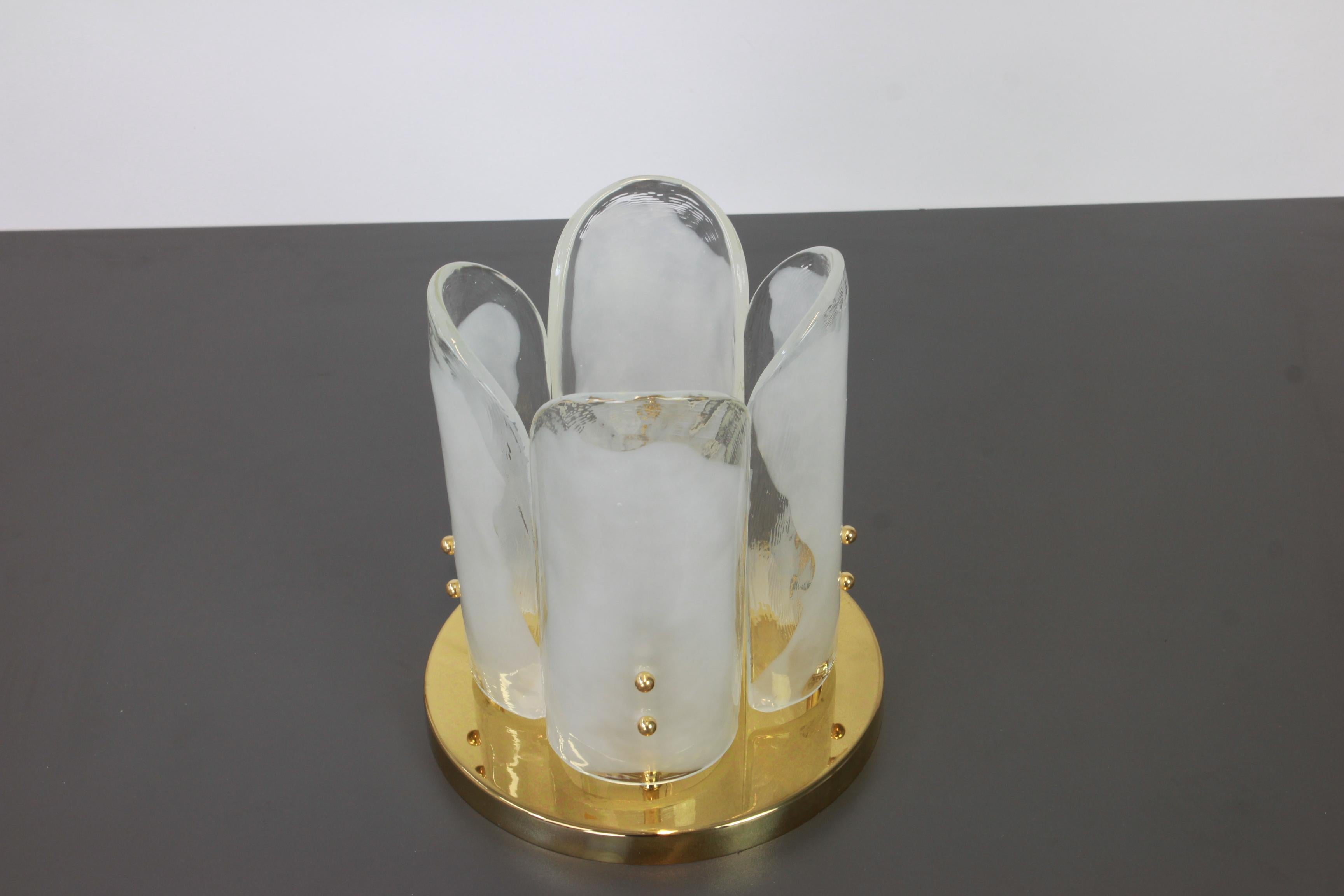 Mid-Century Modern 1 of 3 Stunning Brass, Murano Glass Light Fixture, Kalmar, Austria, 1970 For Sale