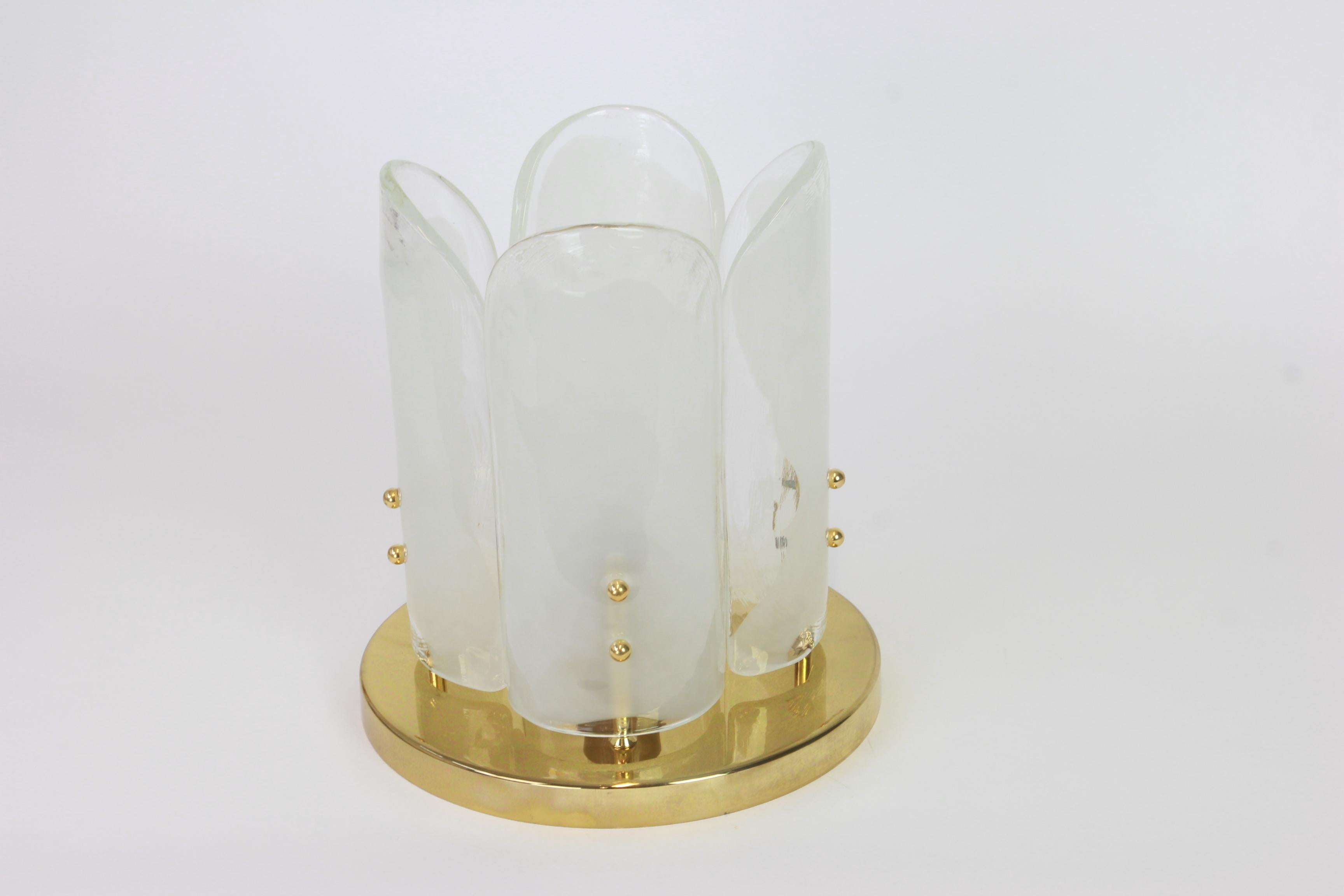 Austrian 1 of 3 Stunning Brass, Murano Glass Light Fixture, Kalmar, Austria, 1970 For Sale