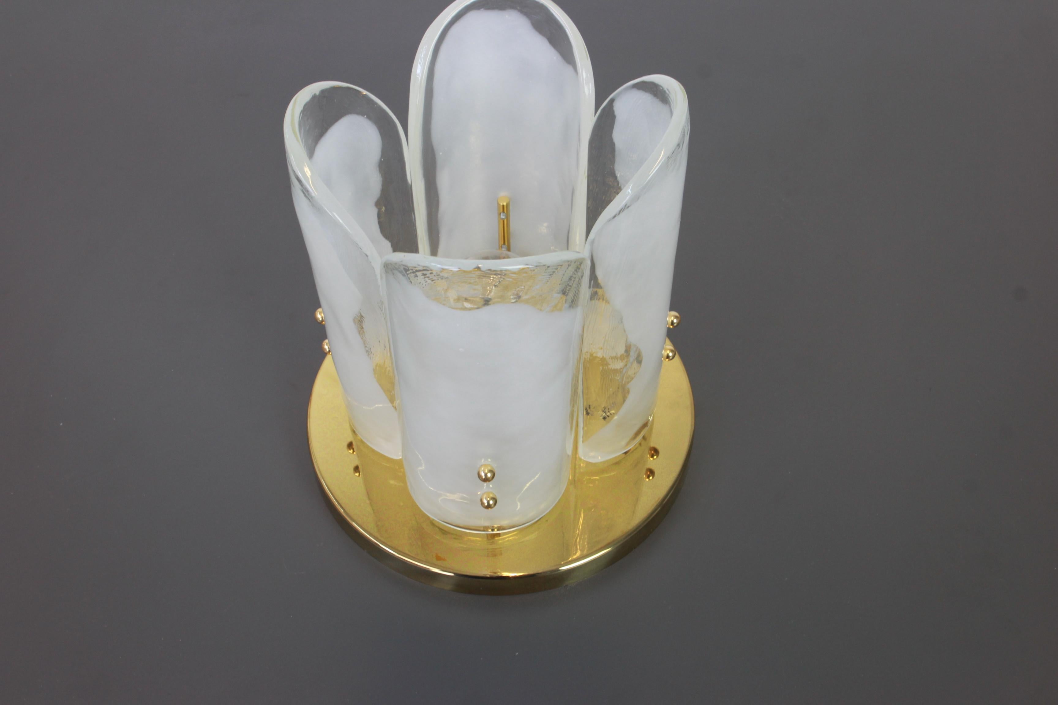Late 20th Century 1 of 3 Stunning Brass, Murano Glass Light Fixture, Kalmar, Austria, 1970 For Sale