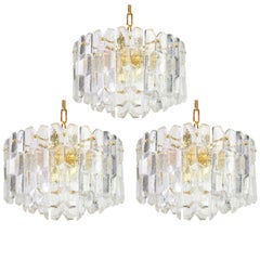 1 of 3 Stunning Gilt Brass, Crystal Light Fixture Palazzo, Kalmar, Austria, 1970