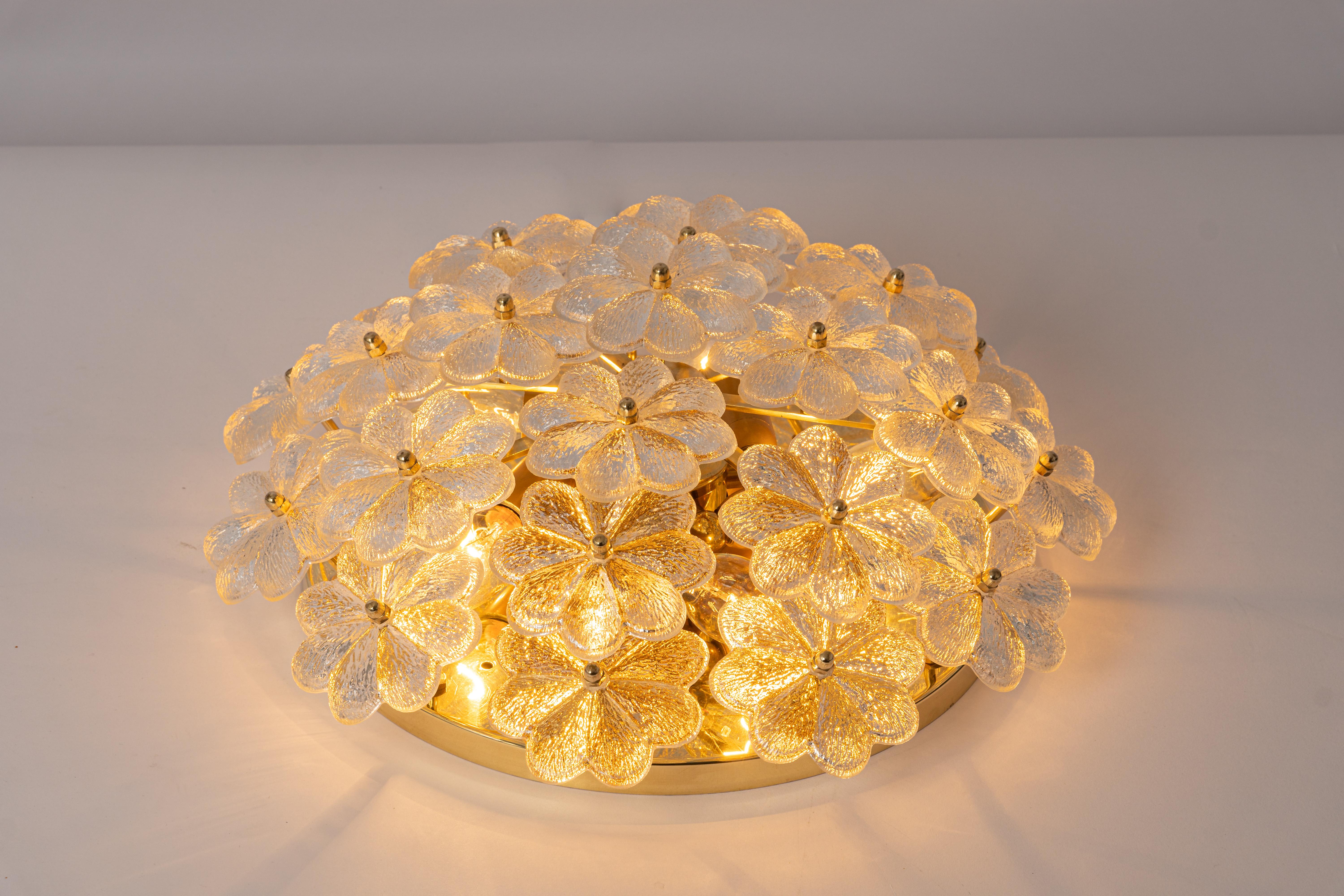 1 of 4 Stunning Murano Glass Flower Ceiling Light by Ernst Palme, Germany, 1970s For Sale 4