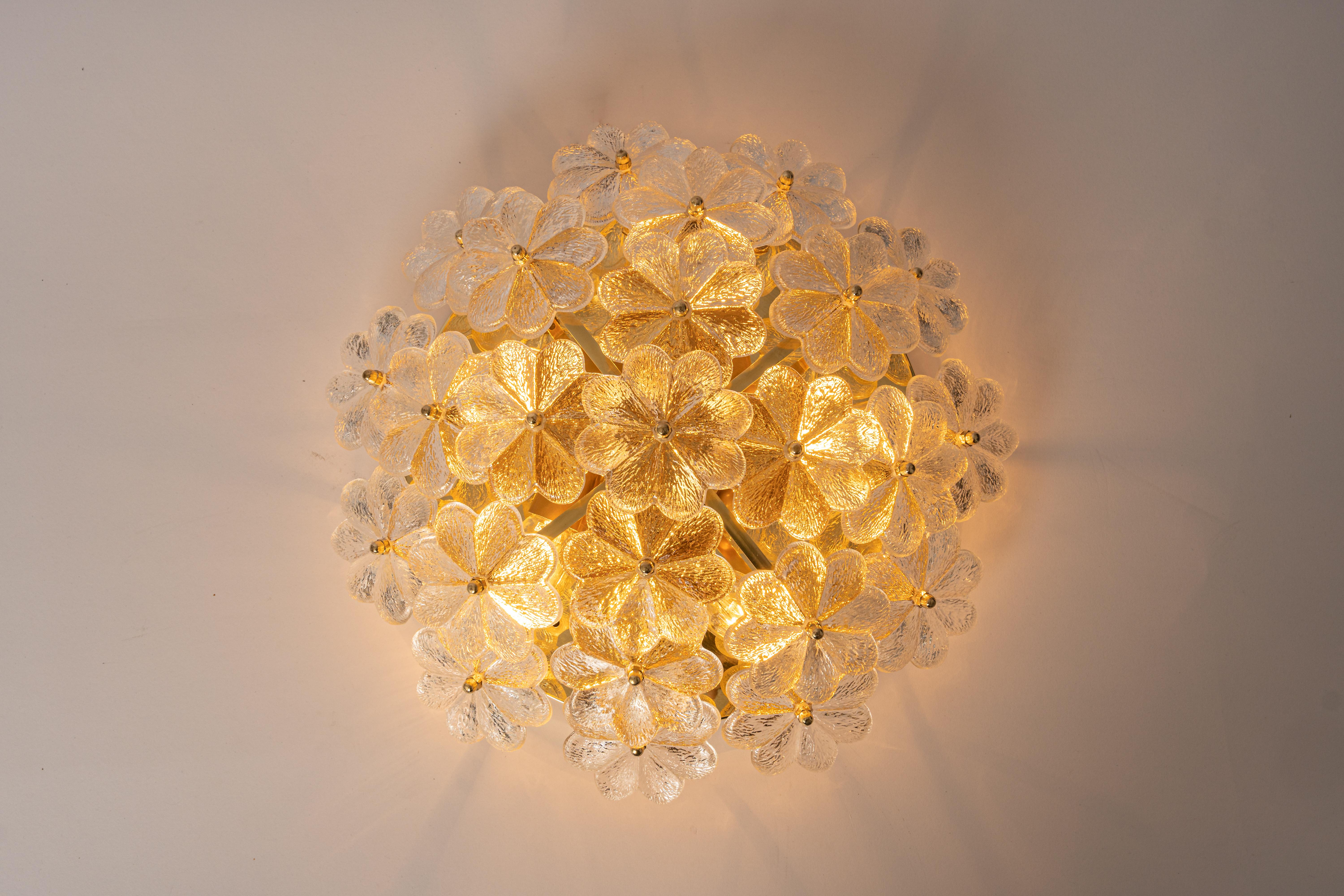 1 of 4 Stunning Murano Glass Flower Ceiling Light by Ernst Palme, Germany, 1970s For Sale 5