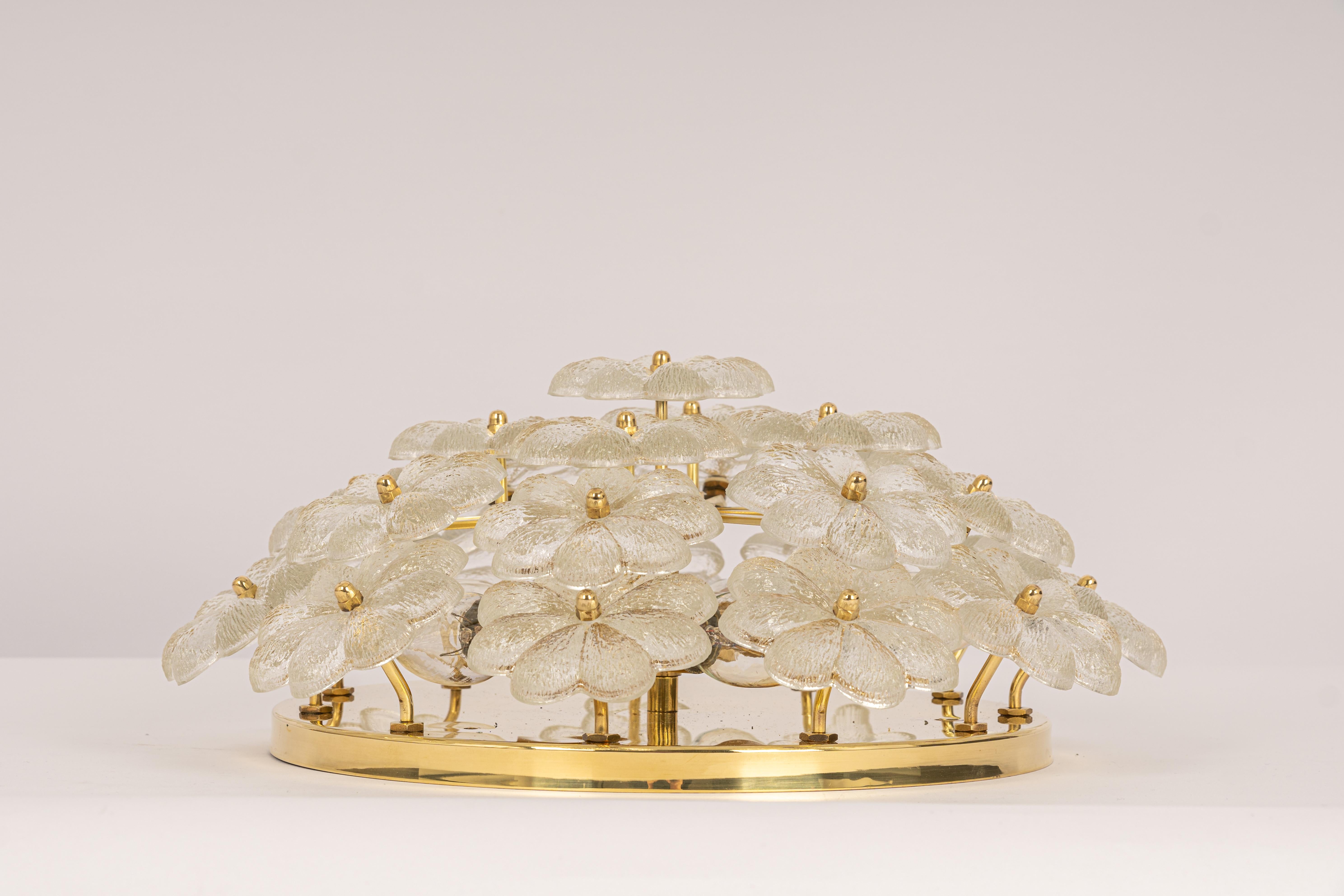 Brass 1 of 4 Stunning Murano Glass Flower Ceiling Light by Ernst Palme, Germany, 1970s For Sale