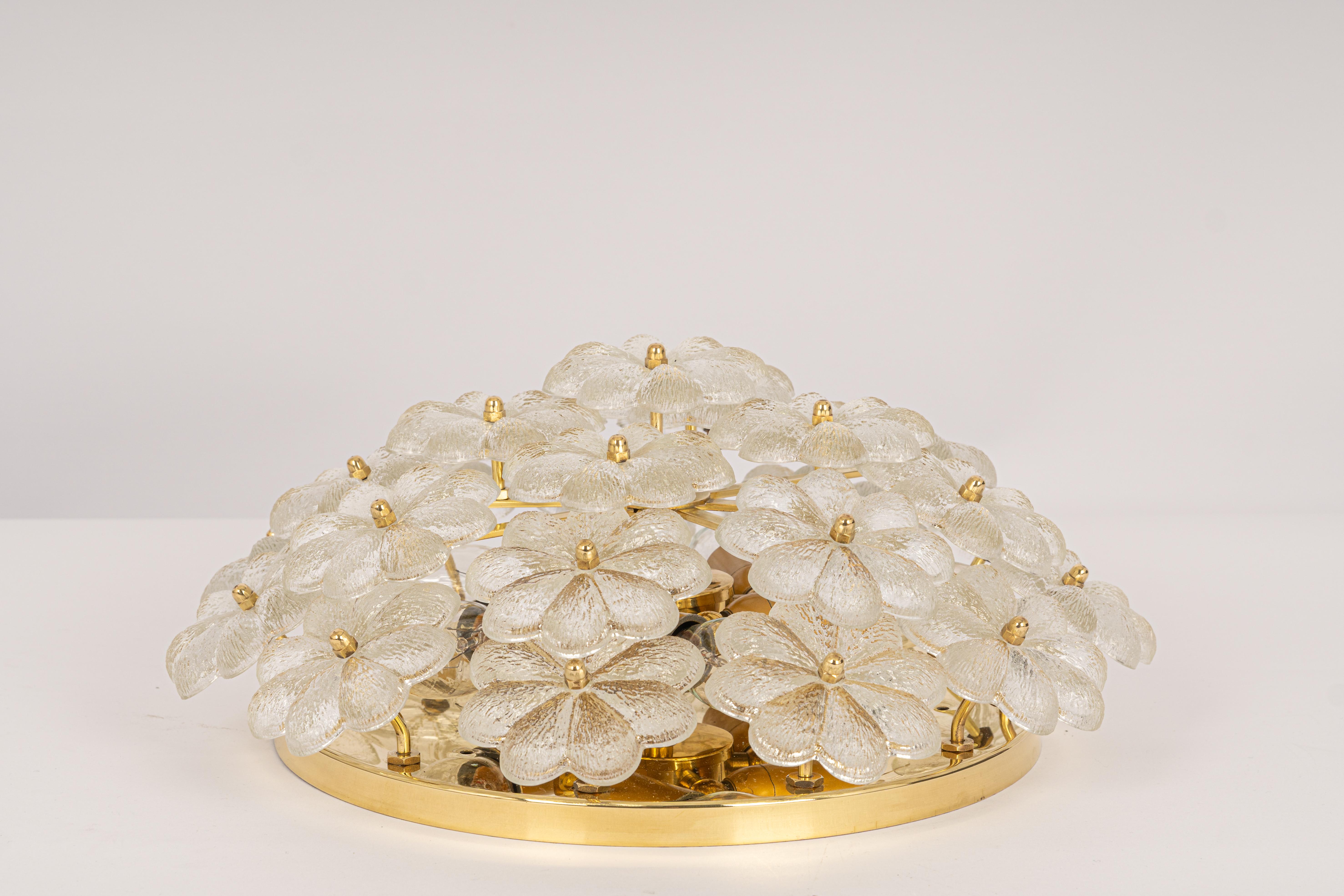 1 of 4 Stunning Murano Glass Flower Ceiling Light by Ernst Palme, Germany, 1970s For Sale 1