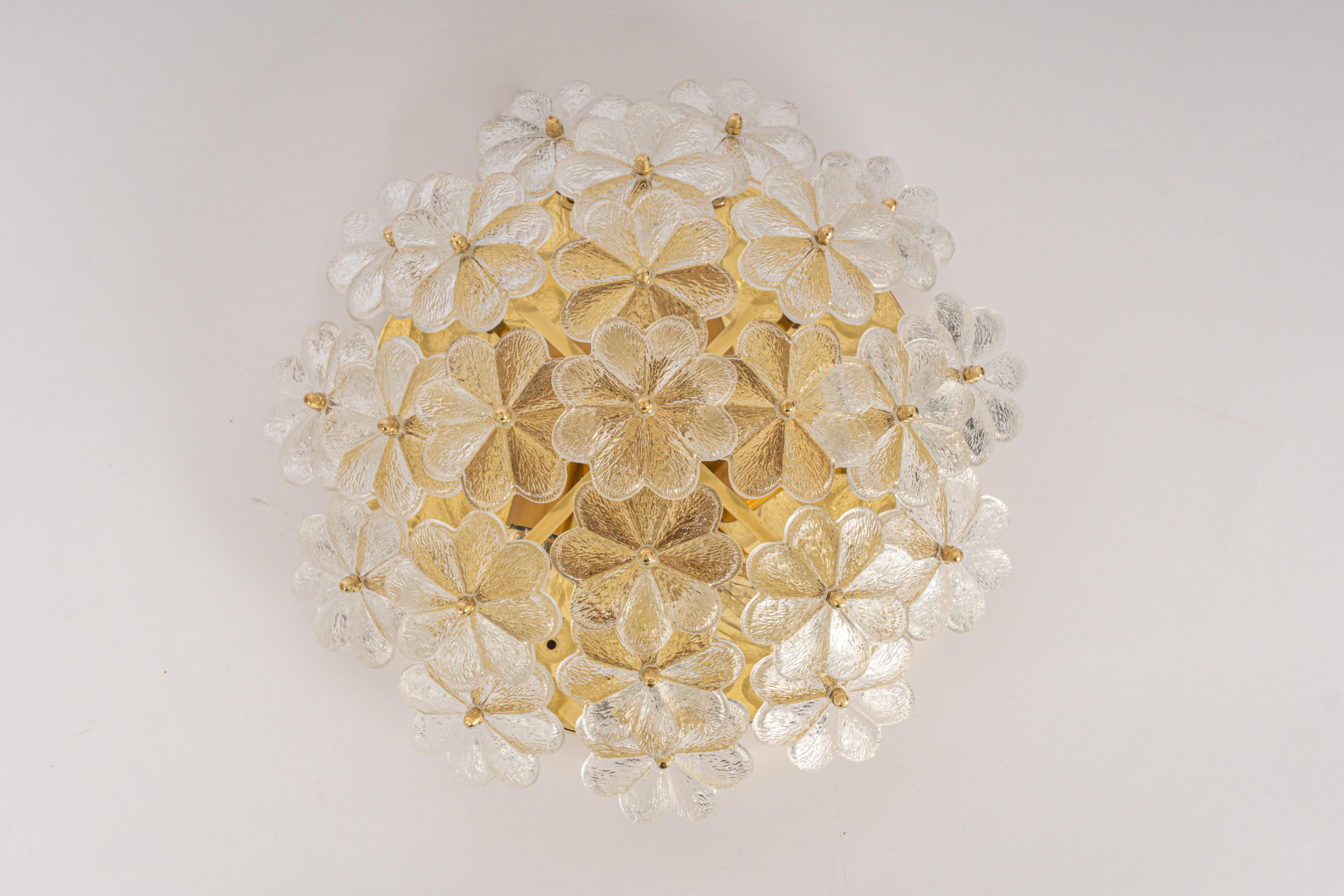 1 of 4 Stunning Murano Glass Flower Ceiling Light by Ernst Palme, Germany, 1970s For Sale 2