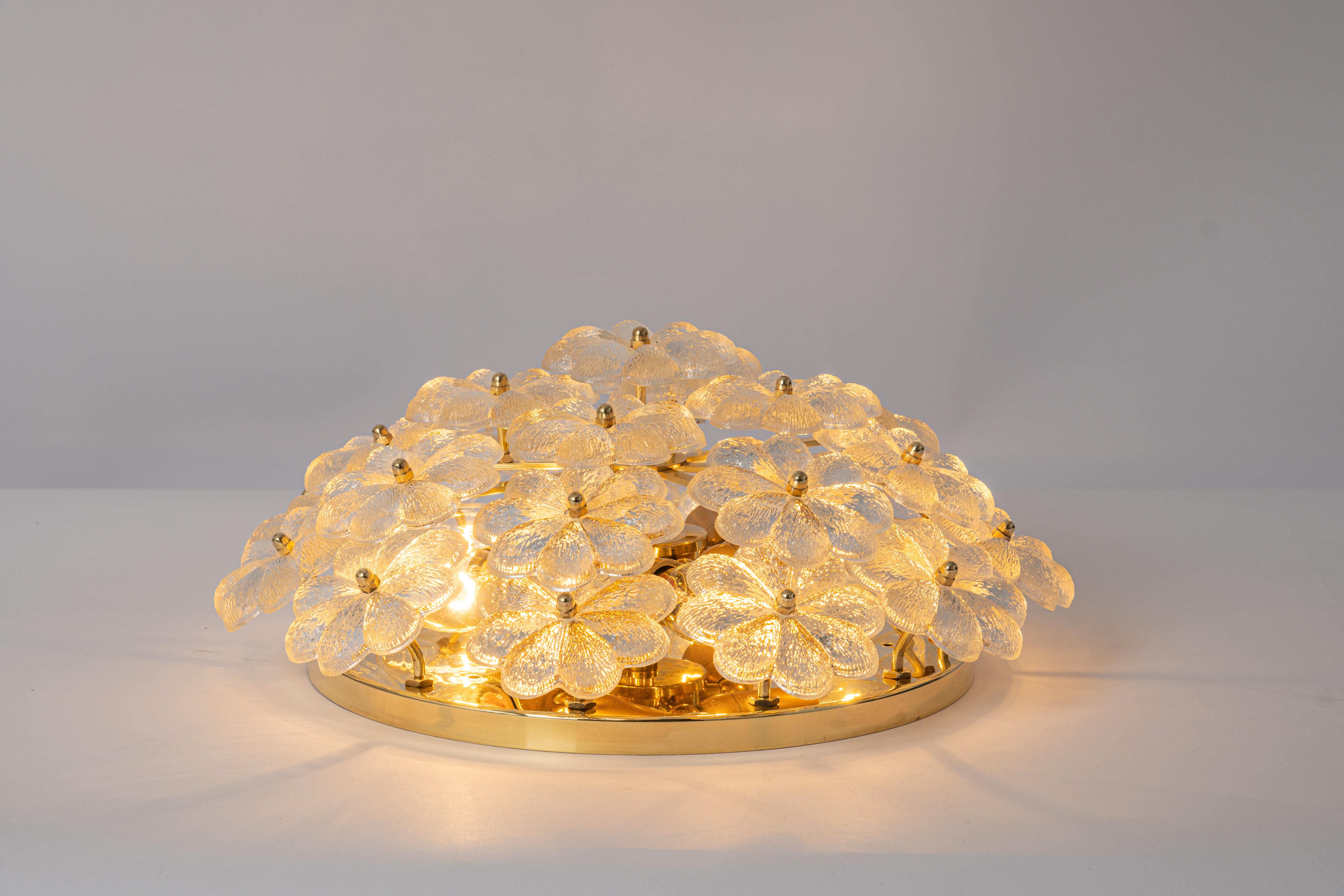 1 of 4 Stunning Murano Glass Flower Ceiling Light by Ernst Palme, Germany, 1970s For Sale 3