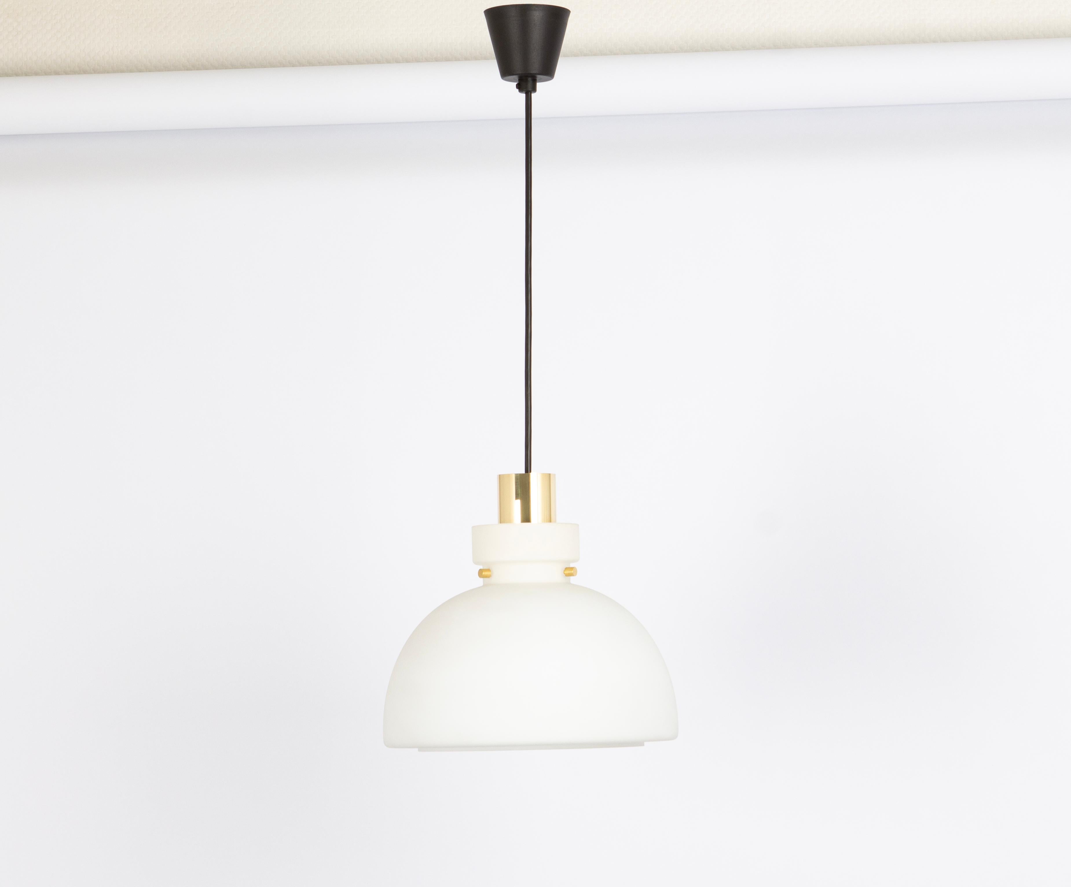 Brass 1 of 3 Stunning Opal Glass Pendants by Limburg, Germany, 1970s For Sale