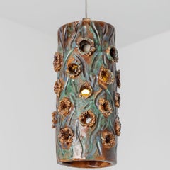 1 of 3 Turquoise Blue Brown Ceramic Pendant Lights, Denmark, 1970