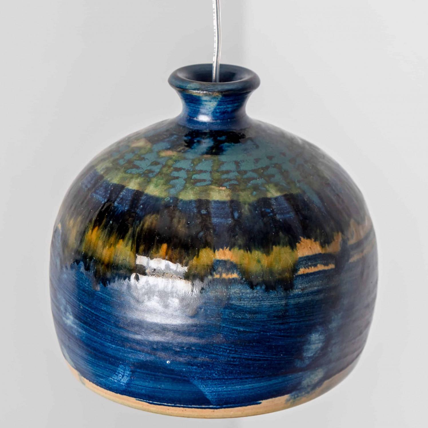 1 of 3 Turquoise Blue Brown Ceramic Pendant Lights, Denmark, 1970 In Good Condition For Sale In Rijssen, NL