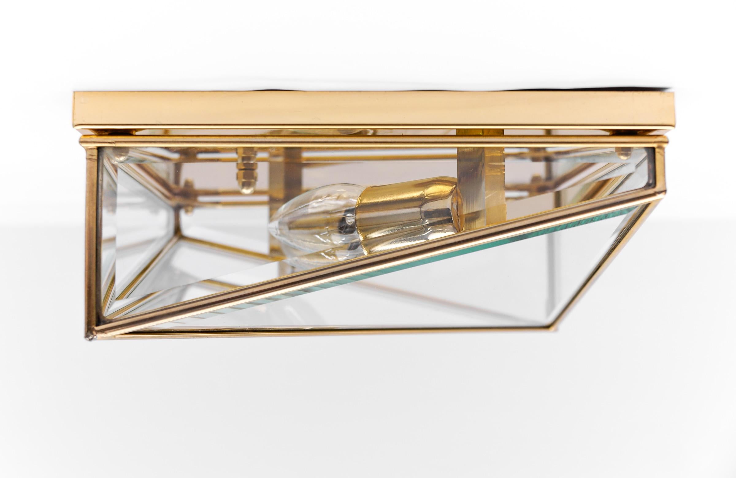 Italian 1. of 3 Very Elegant Cut Glass Asymetric Flush Mount, Italy 1960s For Sale