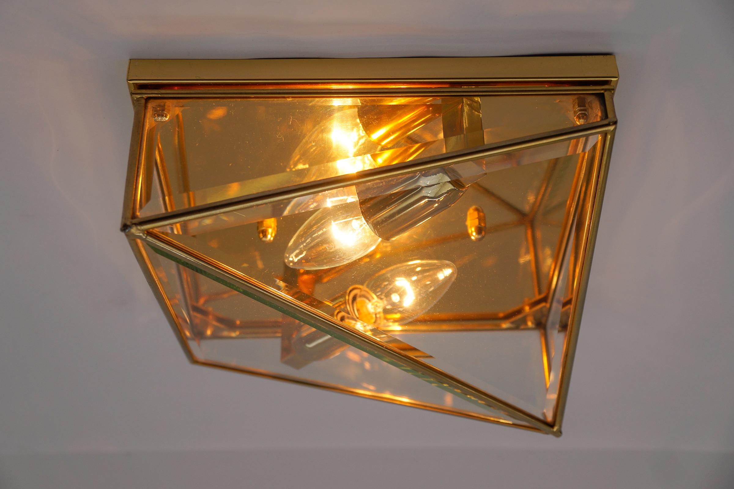 Metal 1. of 3 Very Elegant Cut Glass Asymetric Flush Mount, Italy 1960s For Sale