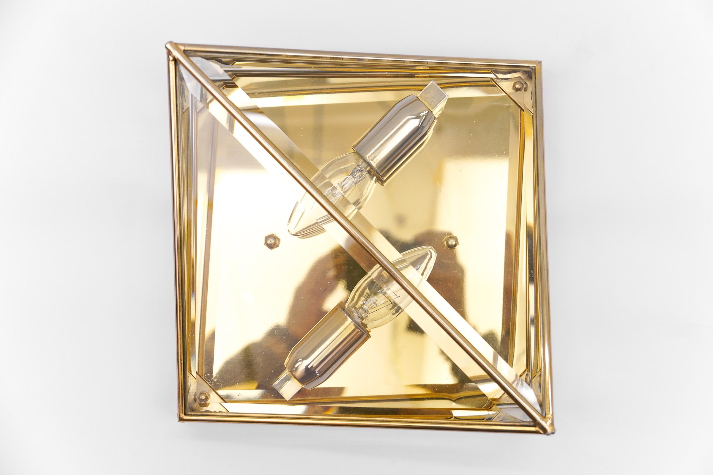 1. of 3 Very Elegant Cut Glass Asymetric Flush Mount, Italy 1960s For Sale 1