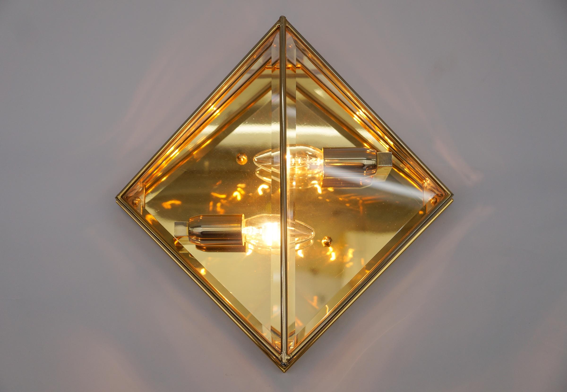 1. of 3 Very Elegant Cut Glass Asymetric Flush Mount, Italy 1960s For Sale 2