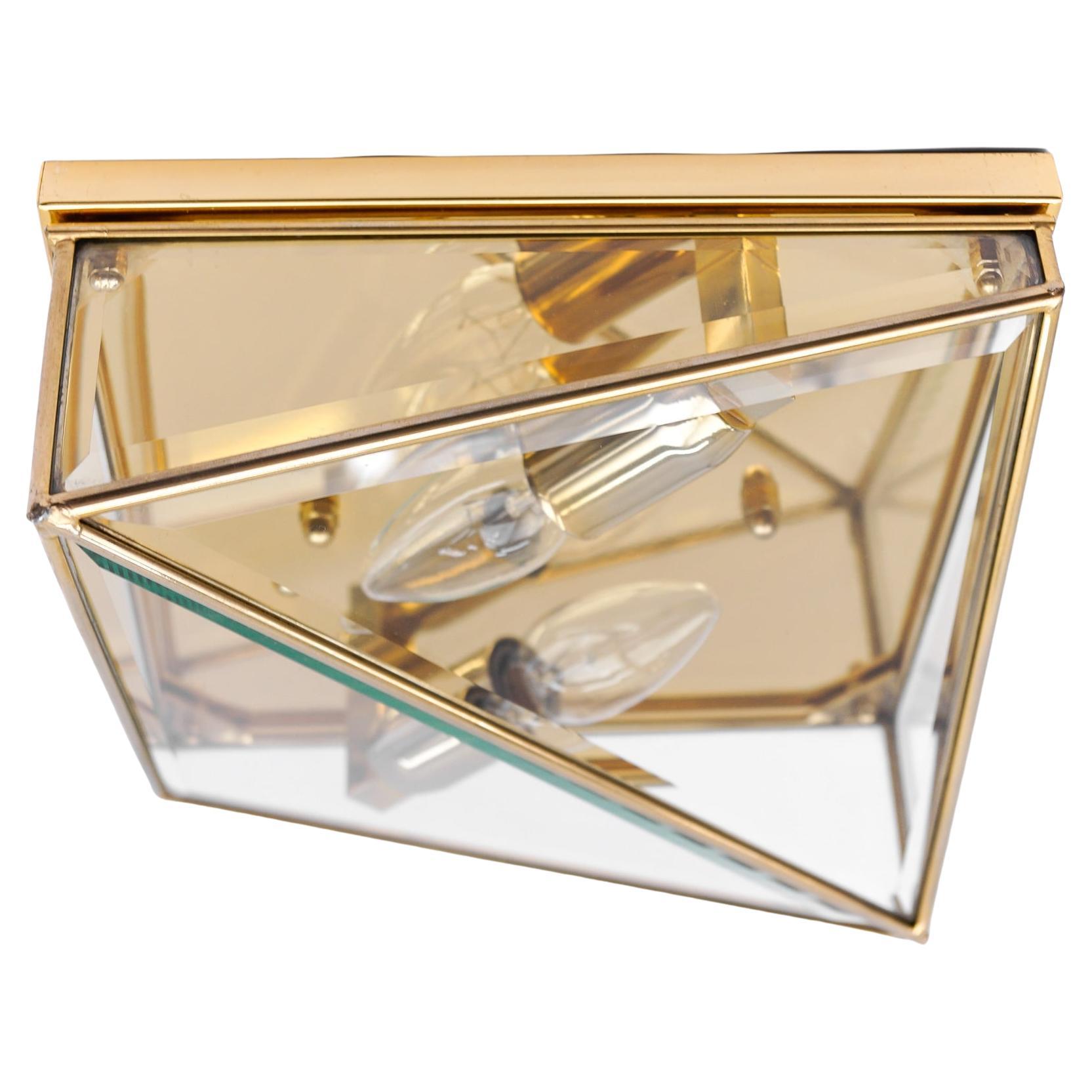 1. of 3 Very Elegant Cut Glass Asymetric Flush Mount, Italy 1960s For Sale