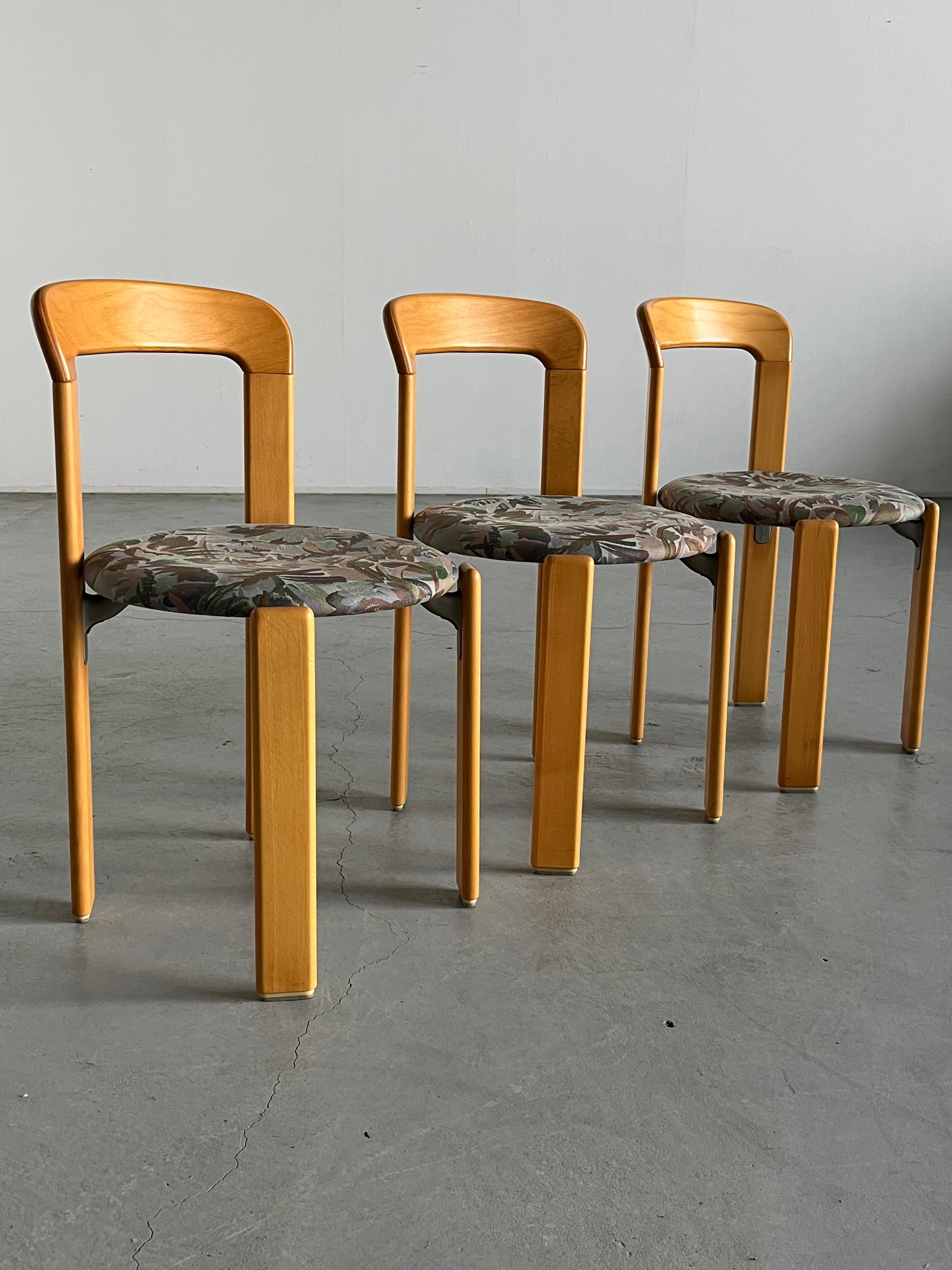 German 1 of 3 Vintage Bruno Rey Mid-Century Dining Chairs with Floral Pattern Seats For Sale