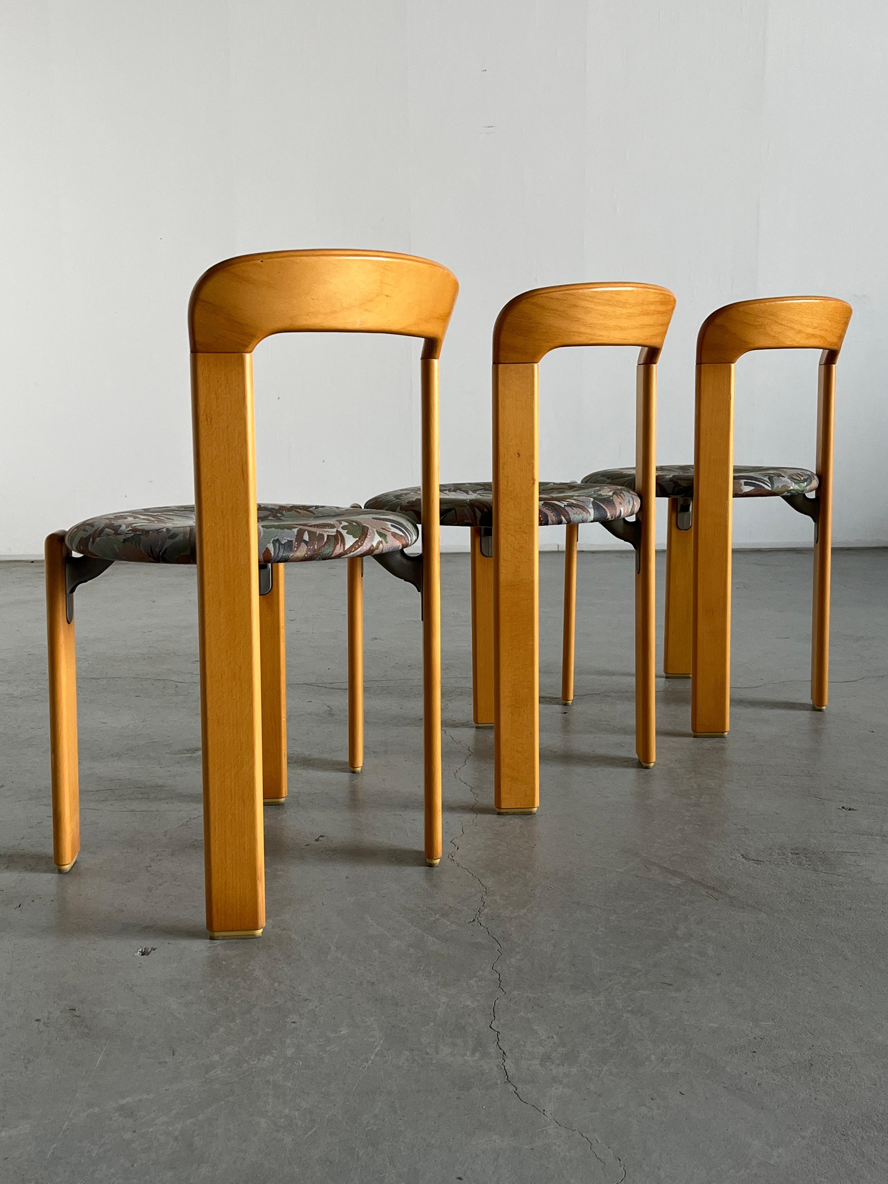 Late 20th Century 1 of 3 Vintage Bruno Rey Mid-Century Dining Chairs with Floral Pattern Seats For Sale