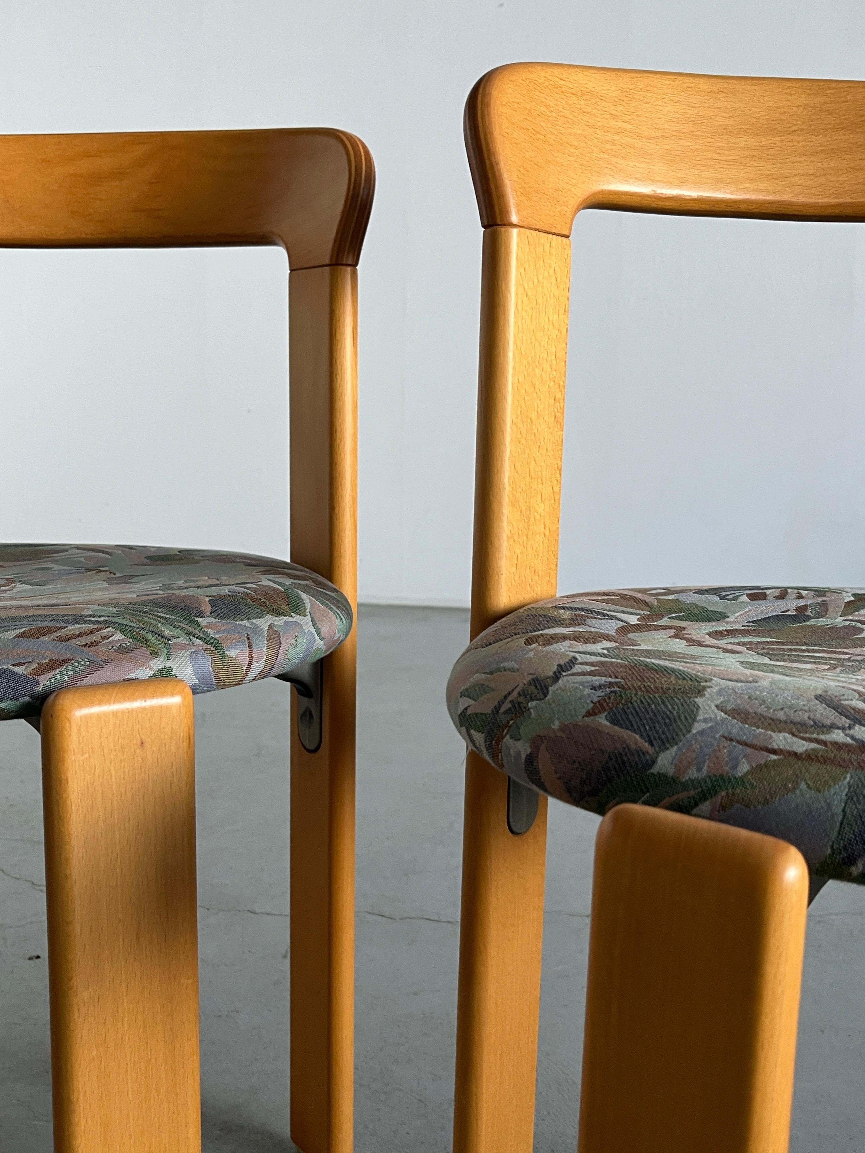1 of 3 Vintage Bruno Rey Mid-Century Dining Chairs with Floral Pattern Seats For Sale 1